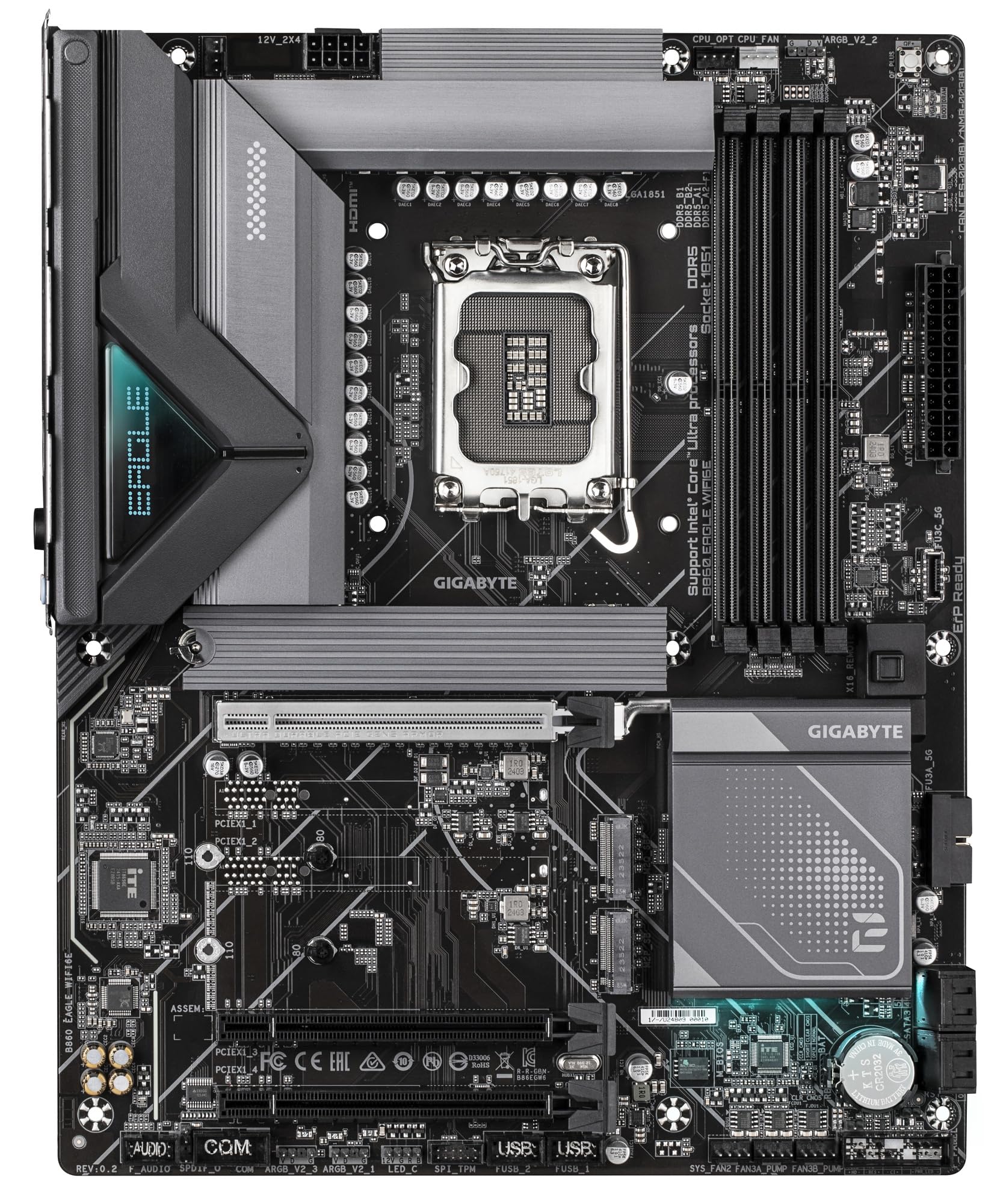 GIGABYTE B860 Eagle WIFI6E Intel Core Ultra (Series 2) LGA 1851 Motherboard, ATX, DDR5, 3X M.2, PCIe 5.0, USB-C, WIFI6E, 2.5GbE LAN, EZ-Latch