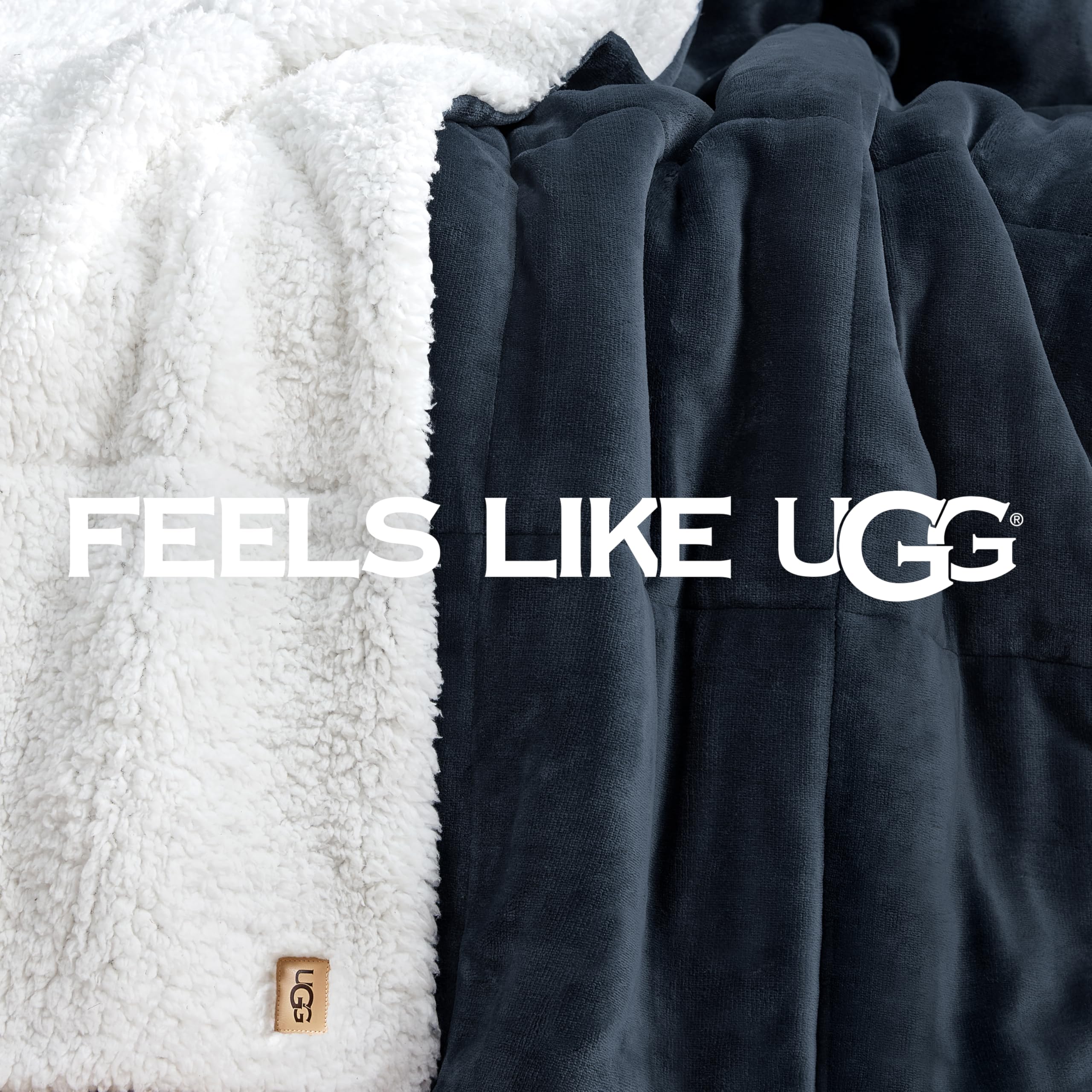 UGG Nita Throw Blanket Soft Reversible Plush Throw for Couch or Bed Cozy Fuzzy Warm Fluffy Blanket for Living Room or Cute Bedroom Decor Down Alternative Washable, 50-inch x 70-inch, Navy Blue