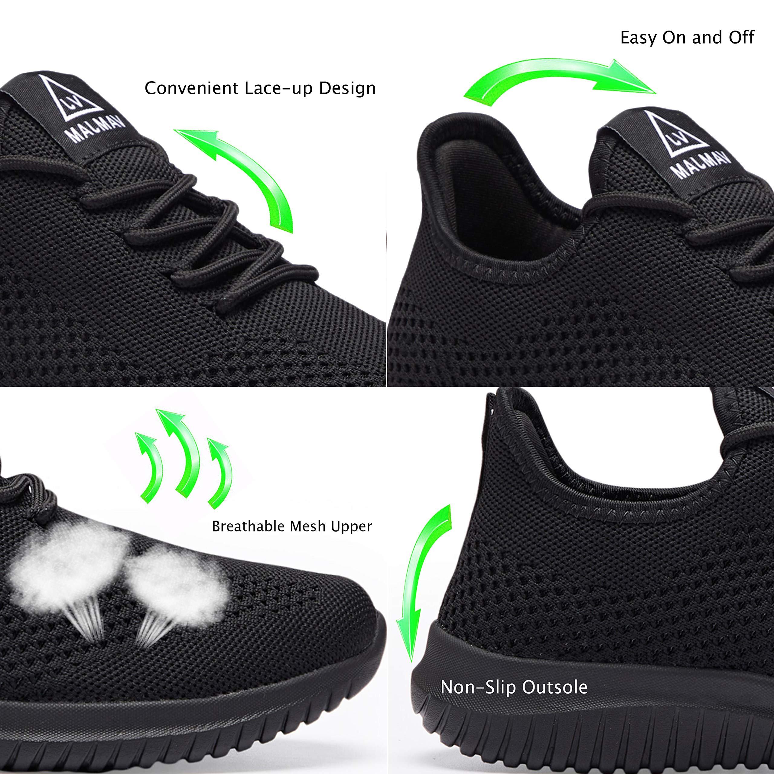 VAMJAM Men's Running Shoes Ultra Lightweight Breathable Walking Shoes Non Slip Athletic Fashion Sneakers Mesh Workout Casual Sports Shoes All Black Size 9.5