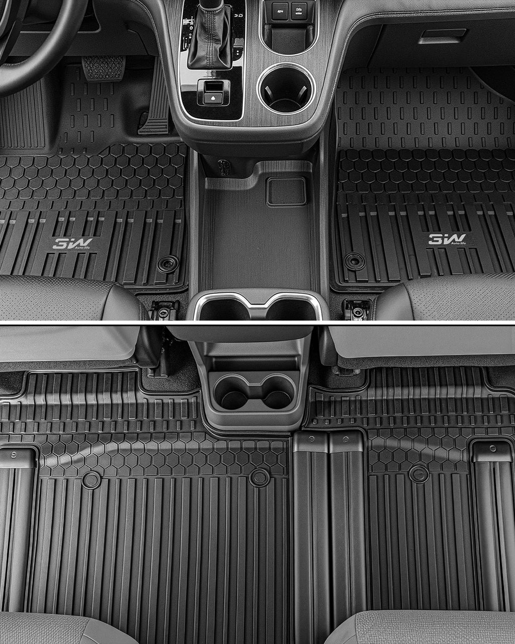 3W Floor Mats & Cargo Liner Fit Toyota Sienna 2024-2026 (Only for Platinum Version with Refrigerator) TPE Custom Fit Floor Liner and Trunk Mat for Sienna 7 Seat (w/o Spare tire)