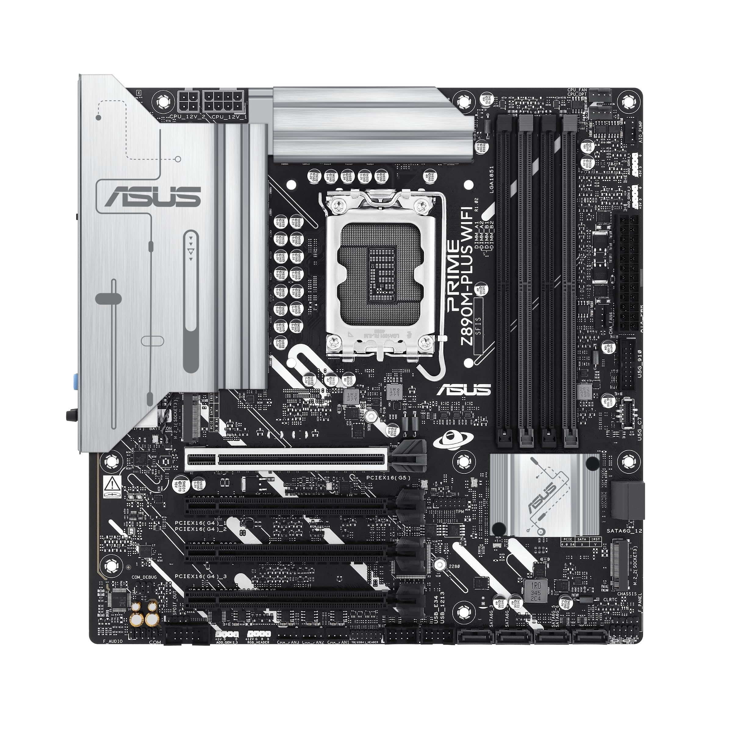 ASUS Prime Z890M-PLUS WiFi Z890 LGA 1851 mATX Motherboard, Intel® Core™ Ultra Series 2 Ready, Advanced AI PC-Ready, 10+1+2+1 80A Power Stages, DDR5, PCIe® 5.0, USB Type-C®, 3X M.2, Wi-Fi 7, 2.5Gb LAN