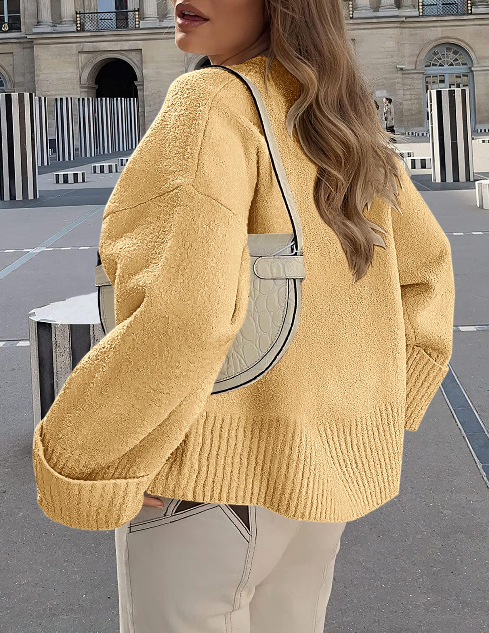 PRETTYGARDEN Women's Fall Oversized Sweaters Casual Crewneck Pullover Long Sleeve Fuzzy Chunky Knit Tops Blouse (Yellow,Small)