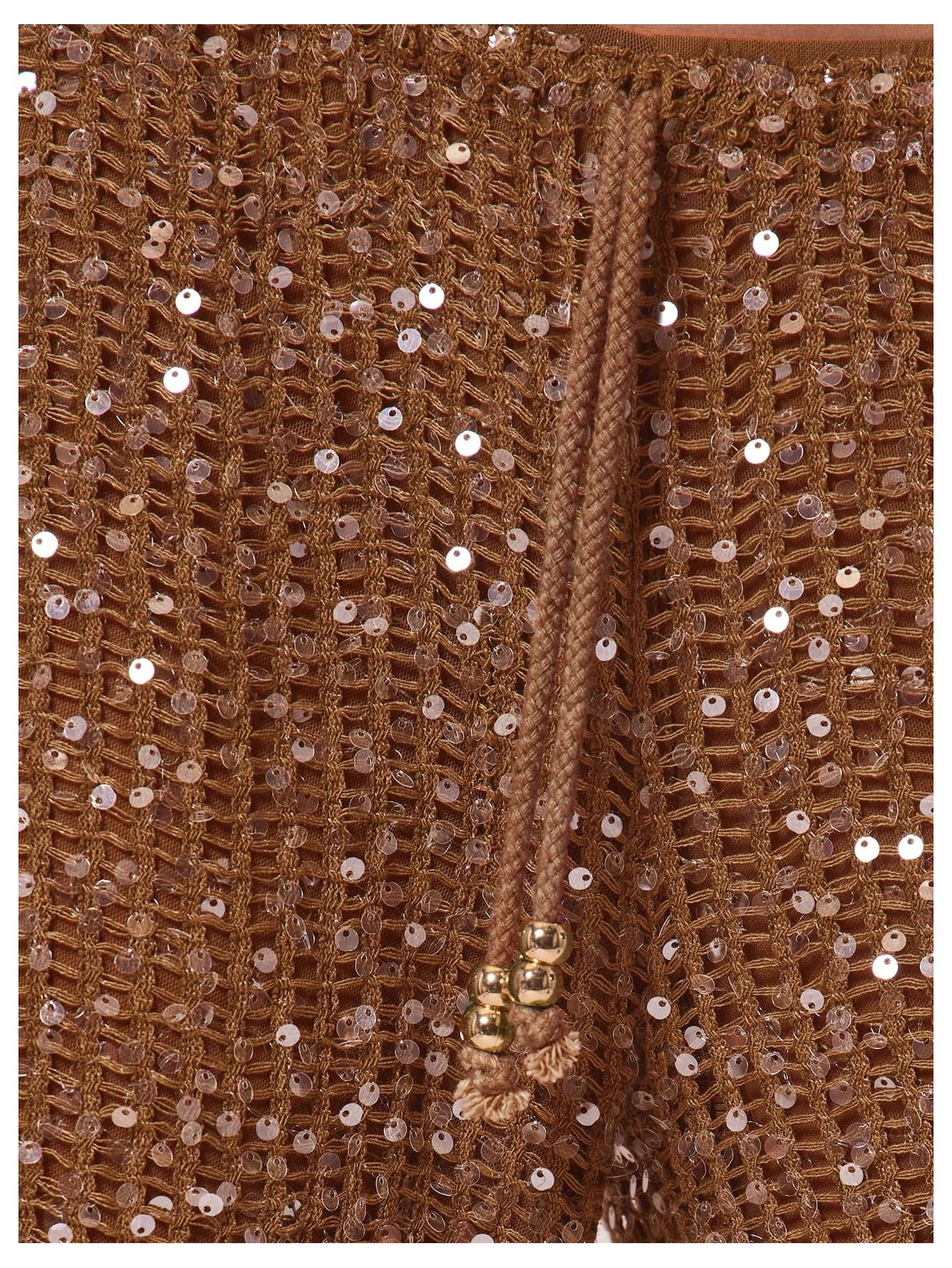 WDIRARA Women's Sequin Crochet Cover Up Pants Hollow Out Beach Pants Swimwear Rust Brown Medium