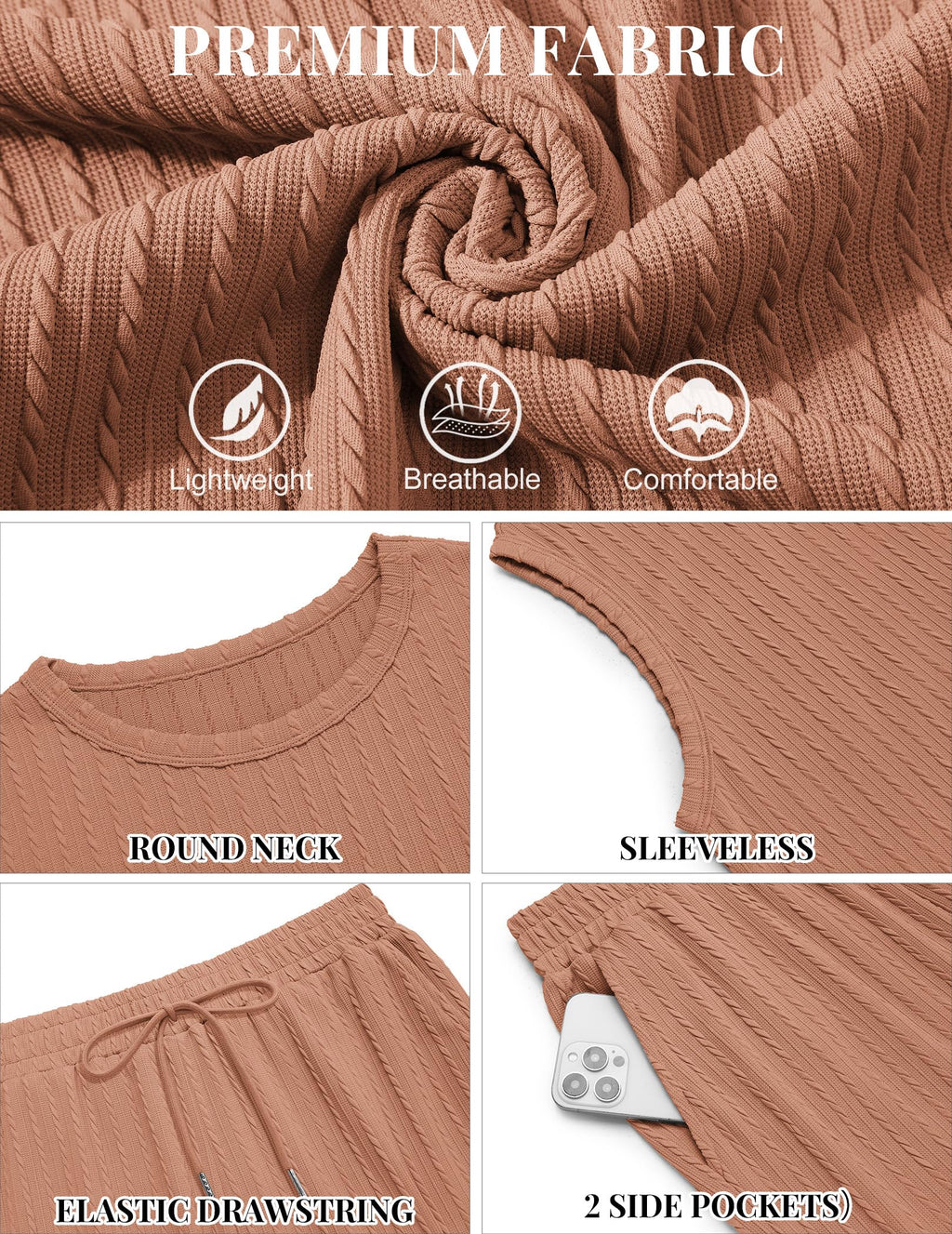 COOFANDY Men's 2 Piece Outfits Sleeveless Fashion Shirt and Shorts Set Summer Lightweight Knit Set, Khaki, L