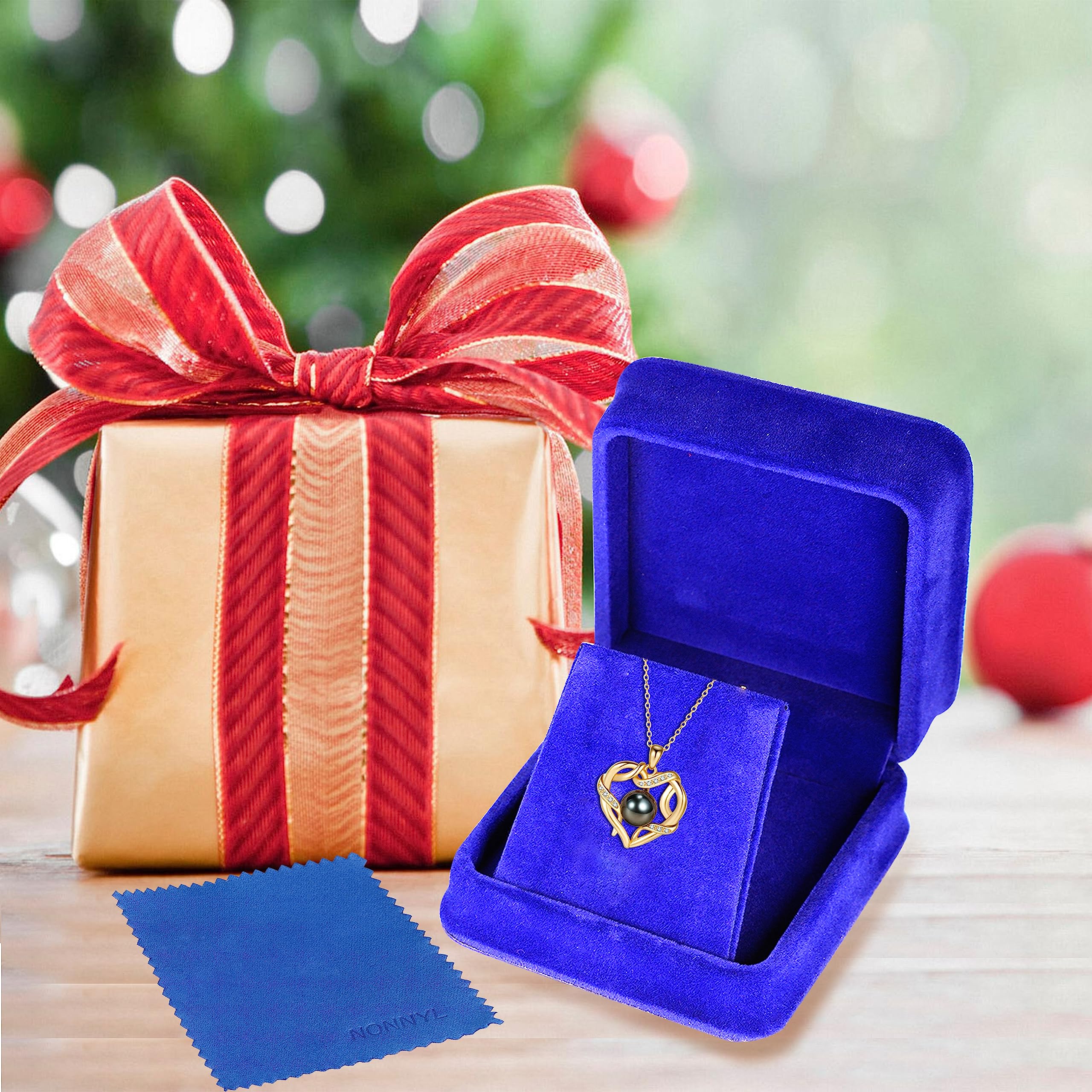 NONNYL Jewelry for Women Wedding Birthday Anniversary Christmas Gifts for Women- Tahitian Black Pearl- Heart Necklace- Wife Mom Girlfriend Her Anniversary Birthday- Mothers Day Valentine Jewelry Gifts