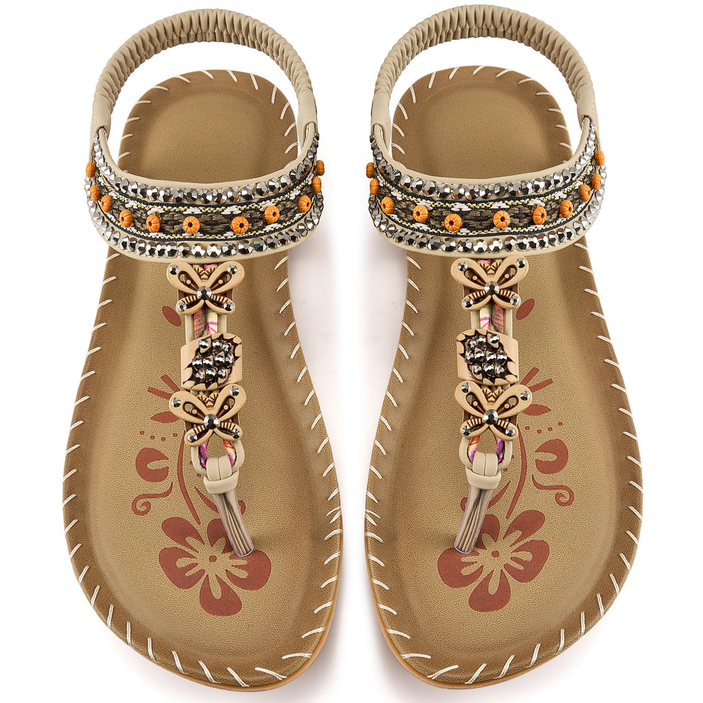 Ablanczoom Flats Sandals for Women Dressy: Casual Summer Sandals 2026 - Comfort Walking Ladies Shoes with Beaded Elastic Ankle Strap