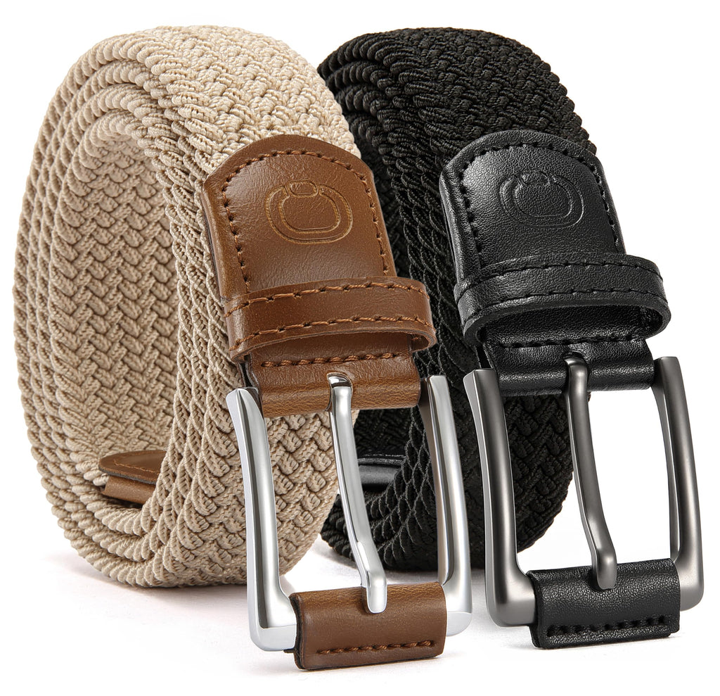 CHAOREN Stretch Belt Men 2 Pack - 1 3/8" Braided Golf Belts For Men - Casual Elastic For Pants and Jeans