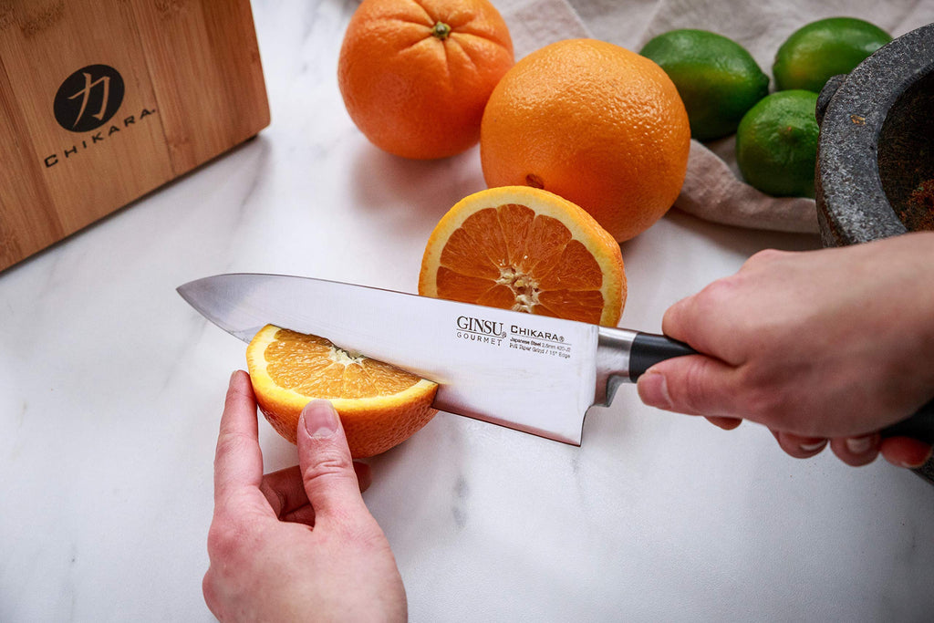 Ginsu Chikara Series Forged 8-Piece Japanese Knife Set, Black - Premium Cutlery Set with 420J Stainless Steel Kitchen Knives and Bamboo Block