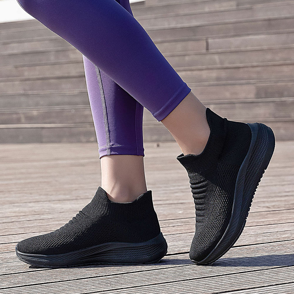Womens Slip on Walking Shoes Comfort Lightweight Breathable Sock Shoe Non-Slip Mesh Casual Fashion Tennis Running Sneakers Black