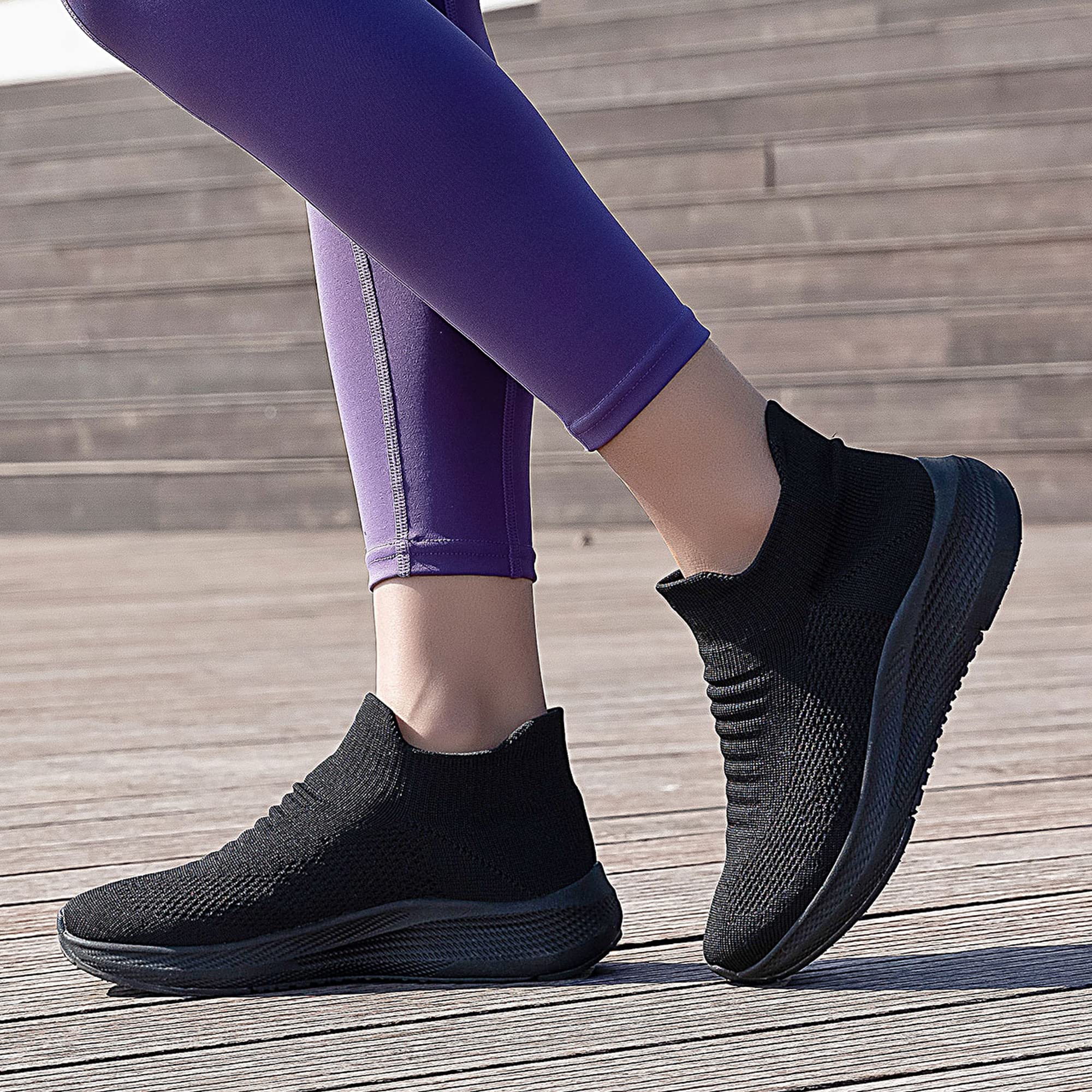 Womens Slip on Walking Shoes Comfort Lightweight Breathable Sock Shoe Non-Slip Mesh Casual Fashion Tennis Running Sneakers Black