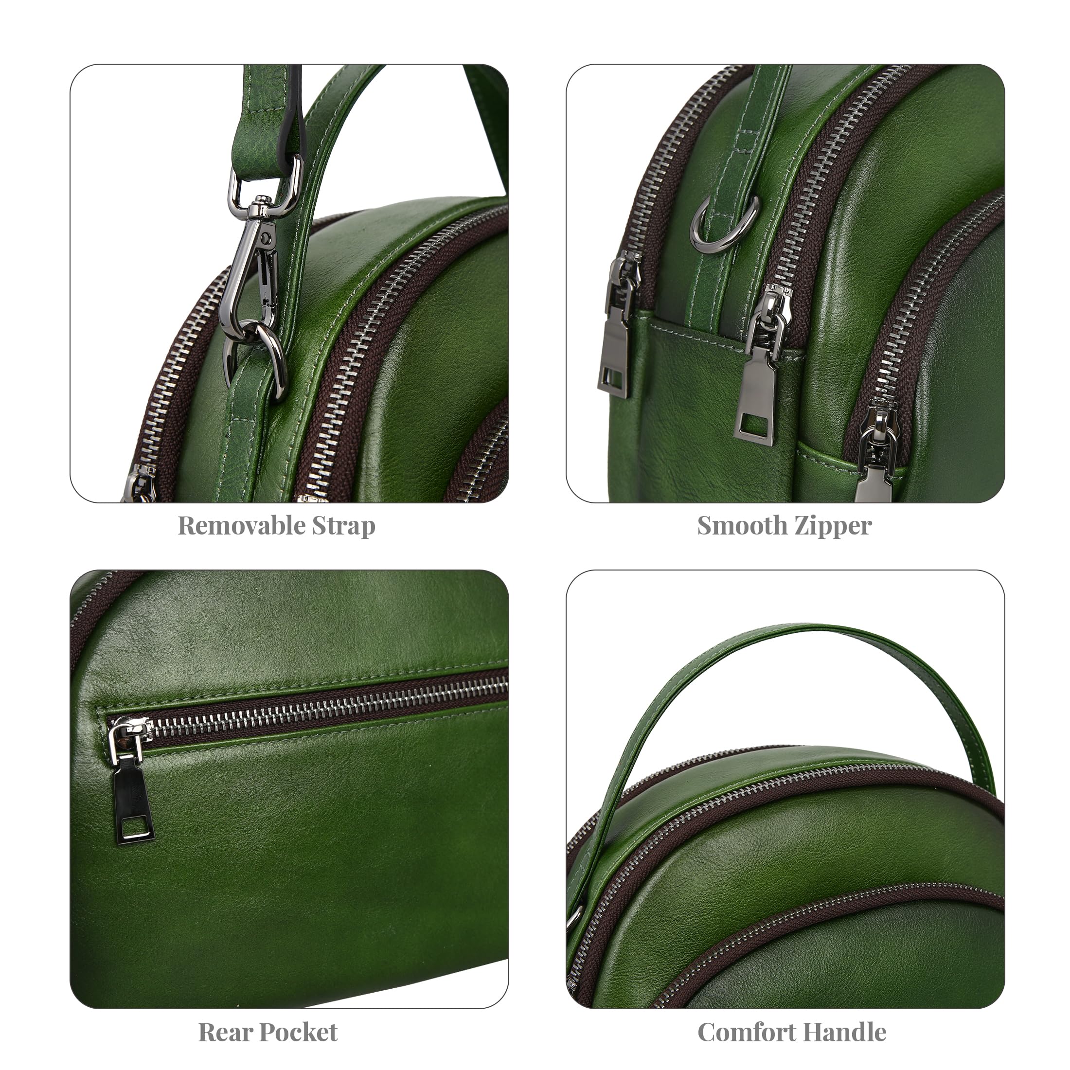 HESHE Genuine Leather Crossbody Bags Leather Purses for Women Vintage Small Shoulder Handbags with Multi-Pockets (Green)