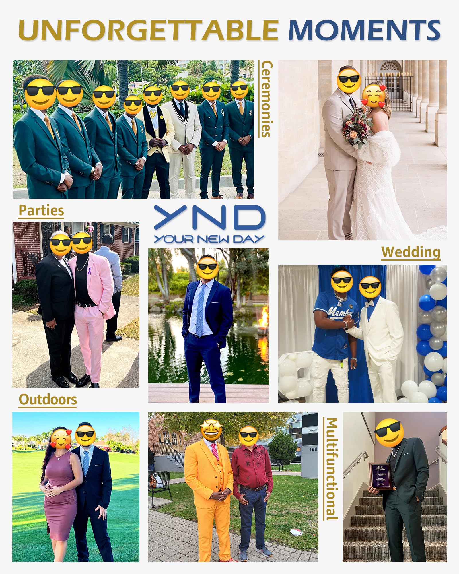 YND Men's 2 Piece Suit with Tie, One Button Slim Fit Solid Jacket and Pants Set, Suits for Men Prom Party Wedding & Business, Deep Blue