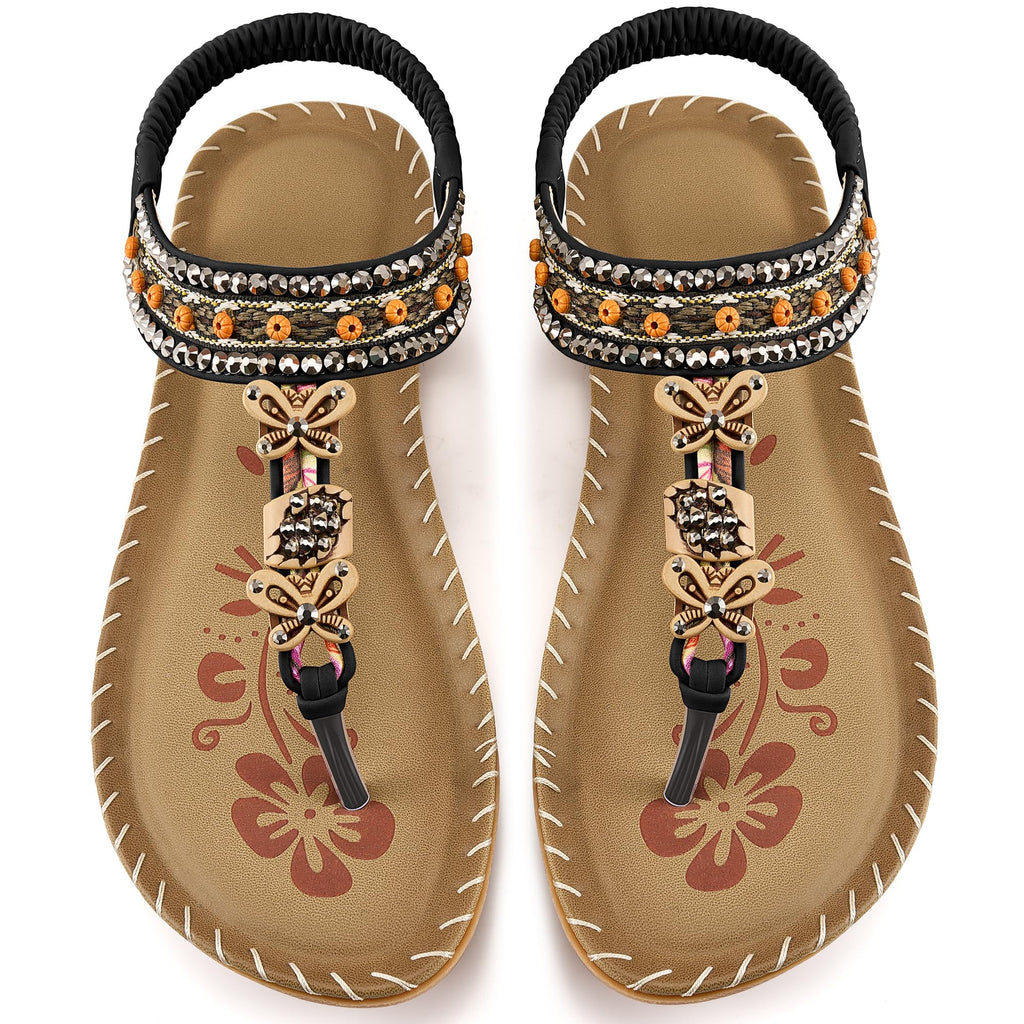 Ablanczoom Flats Sandals for Women Dressy: Casual Summer Sandals 2026 - Comfort Walking Ladies Shoes with Beaded Elastic Ankle Strap