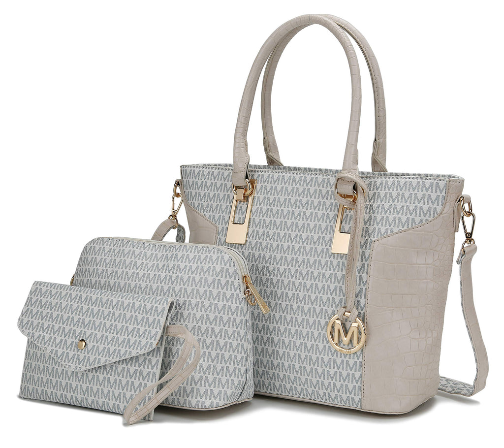 MKF Collection 3-PC Set Shoulder Bag for Women Tote, Pouch Handbag Purse, Wristlet Envelope, Adjustable Crossbody Strap PU Leather by Mia k