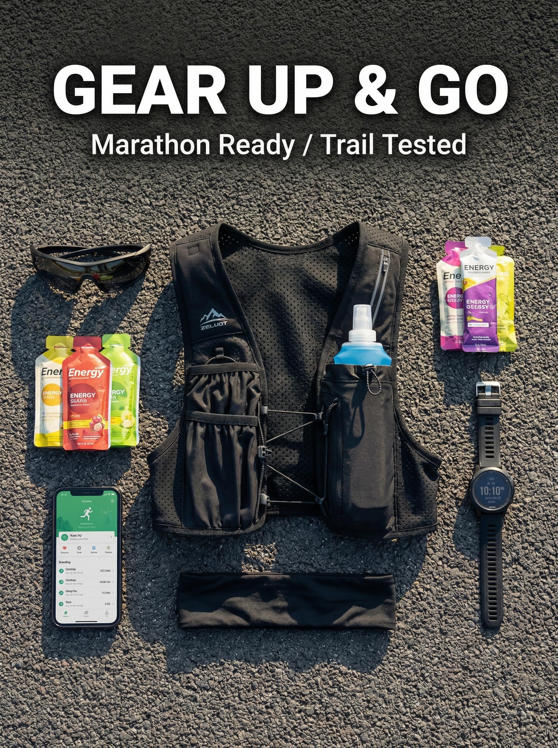 Zelvot Running Vest for Women Men, USA Original Patent, Adjustable Chest Straps Running Hydration Vest with 500ml Soft Flask, Lightweight Reflective Hydration Backpack for Hiking Marathon (Black, M/L)