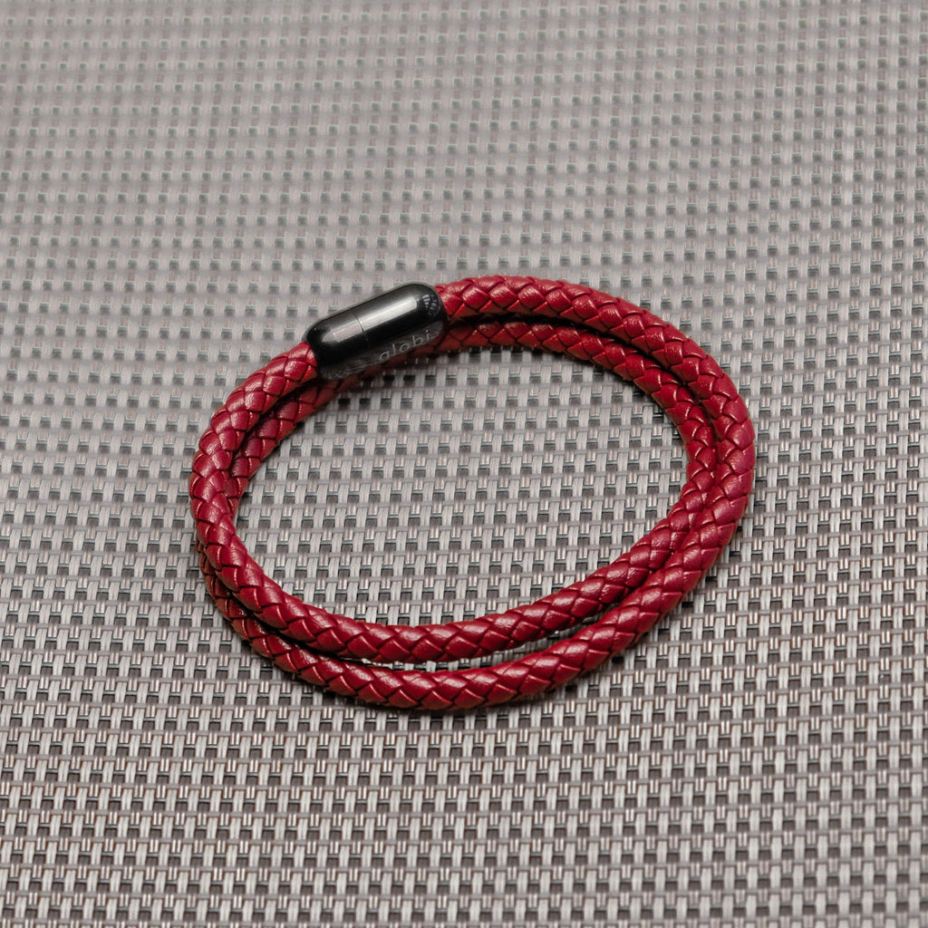 globi Leather Bracelet For Men | Genuine Wrap Braided Leather Cuff Bangle Bracelet with Magnetic Stainless Steel Clasp For Men/Women (Red 7”)