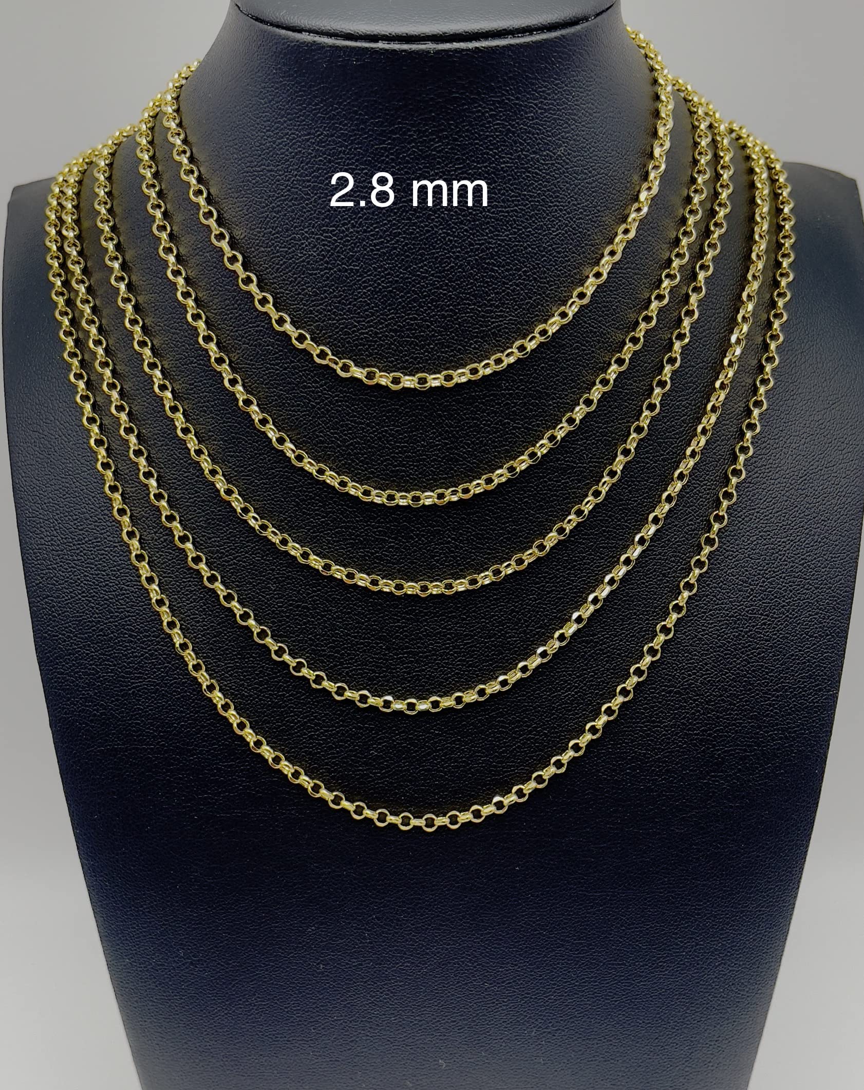 JEWELHEART 14K Yellow Real Gold Rolo Chain 2.8mm Diamond Cut Trendy Round Link Chain Pendant Necklace For Women with Lobster Clasp 18"