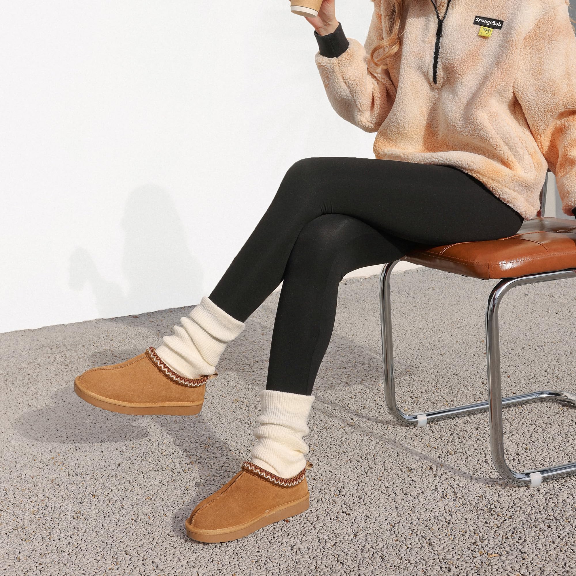 DREAM PAIRS Women's Fuzzy Cozy Slippers Genuine Suede Indoor Outdoor Fluffy Home Comfy Winter Slip On Cute Warm Memory Foam Furry Shoes FuzzyEasy,Size 9,Chestnut,SDSL2412W