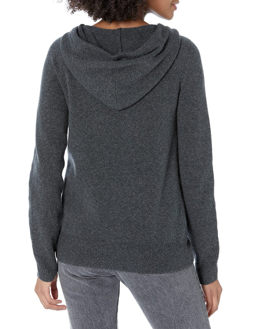 Amazon Essentials Women's Long Sleeve Soft Touch Hooded Pullover Sweater, Charcoal Heather, Large