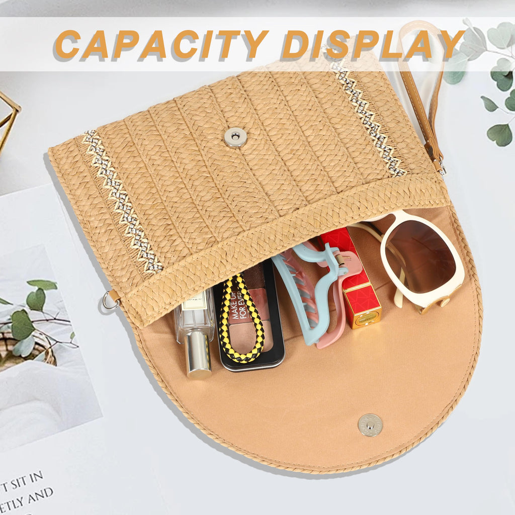 LA CARRIE Beach Bags Straw Purse for Women Shoulder Woven Clutch Envelope Crossbody Bag Handbags for Summer Vacation(Khaki Lace 2)