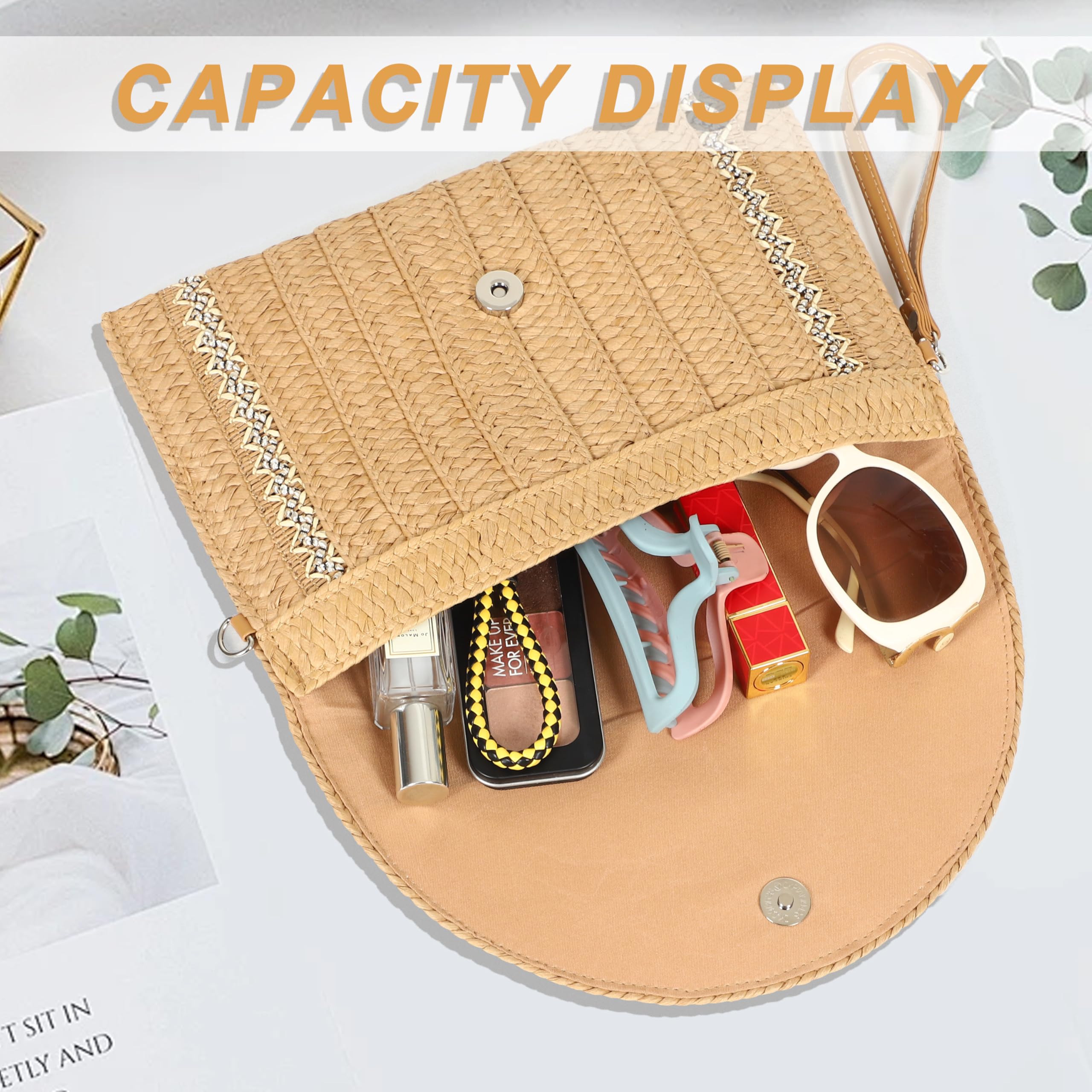 LA CARRIE Beach Bags Straw Purse for Women Shoulder Woven Clutch Envelope Crossbody Bag Handbags for Summer Vacation(Khaki Lace 2)