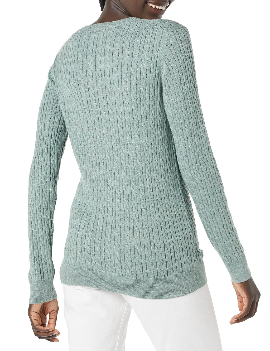 Amazon Essentials Women's Lightweight Long-Sleeve Cable Crewneck Sweater (Available in Plus Size), Sage Green Heather, Large