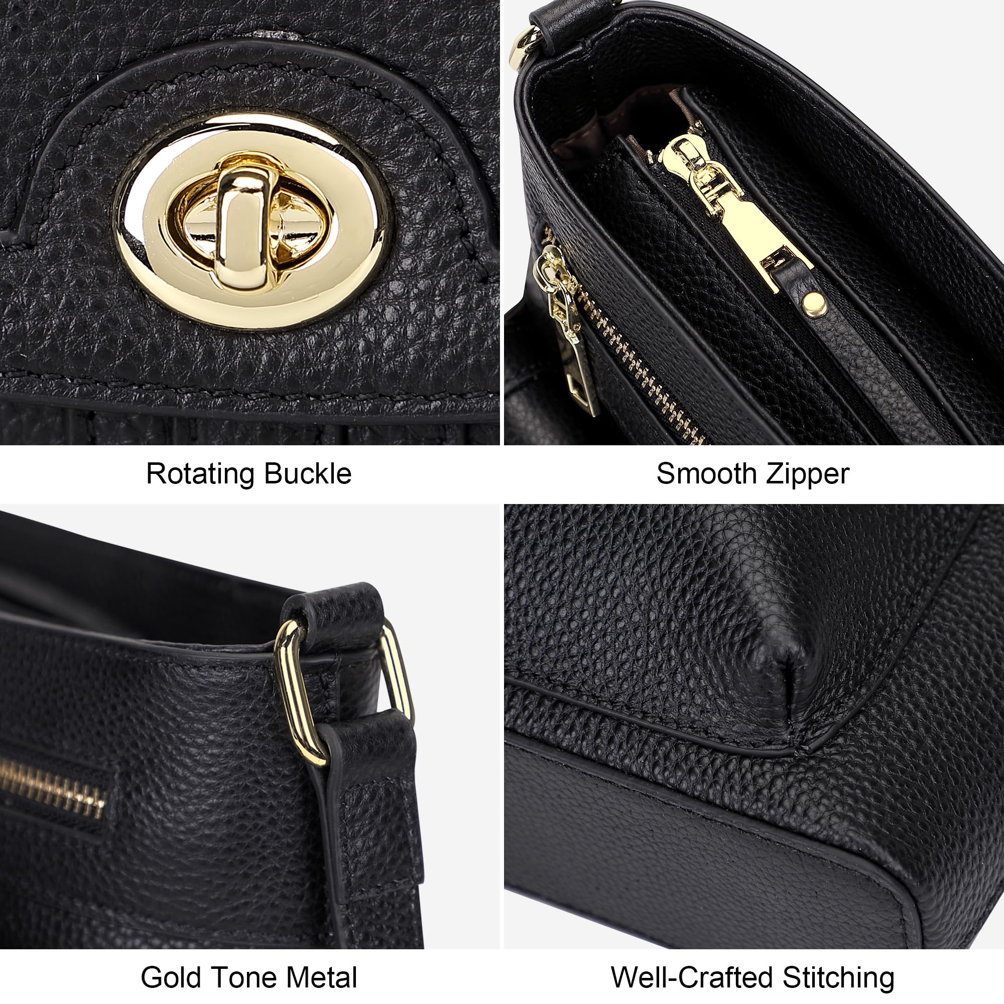 Over Earth Genuine Leather Crossbody Bags for Women Trendy Purses and Ladies Shoulder Handbags(O202E-2G Black)