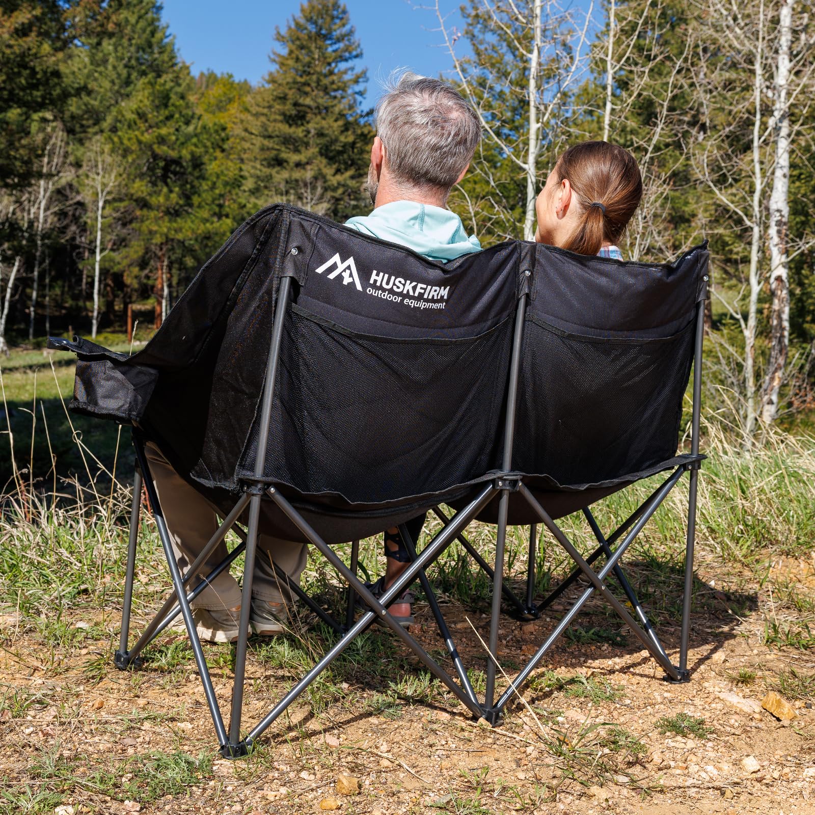 Huskfirm 2 Person Camping Chair Oversized Loveseat Camping Chair Double Camping Chairs for Adults Heavy Duty Camping Couch Black Outdoor Folding Chair Portable Patio Lawn Chair