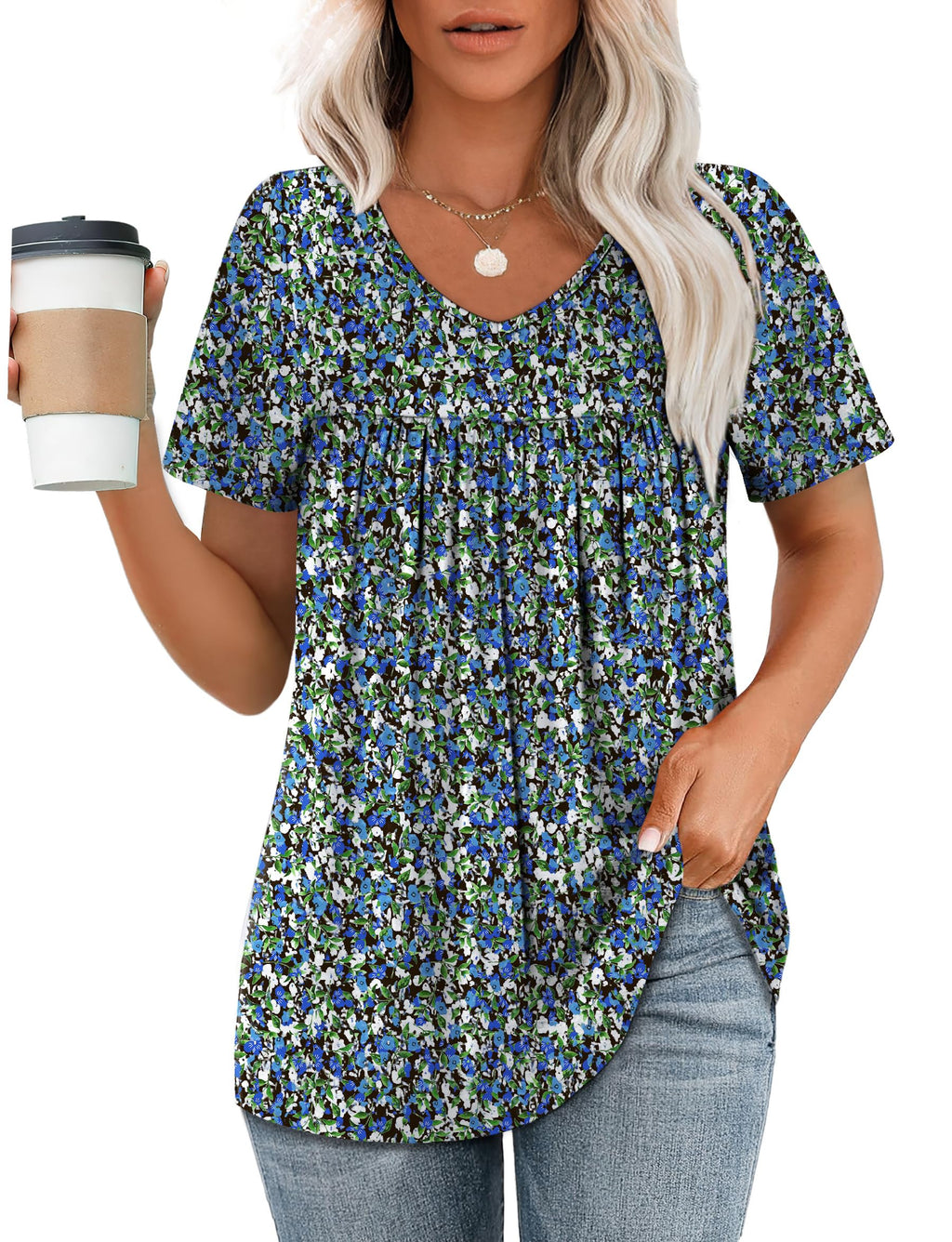 Womens Summer Tops Boho Trendy Short Sleeve Shirts for Women Casual Spring Outfits V Neck Blouses Beach Vacation Plus Size Clothes Resort Wear Cruise Essentials 2026 Oversized Hawaiian Maternity