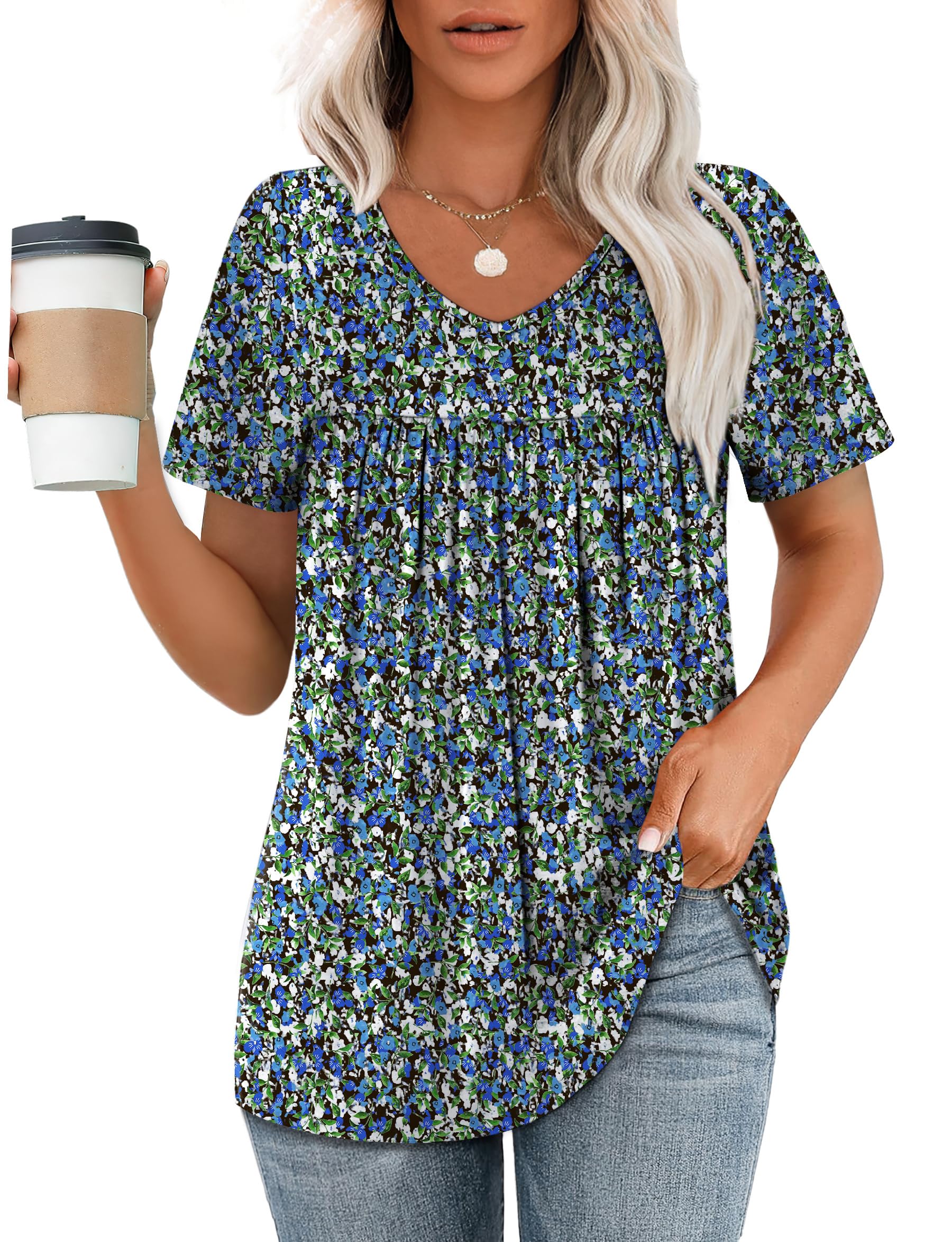 Womens Summer Tops Boho Trendy Short Sleeve Shirts for Women Casual Spring Outfits V Neck Blouses Beach Vacation Plus Size Clothes Resort Wear Cruise Essentials 2026 Oversized Hawaiian Maternity