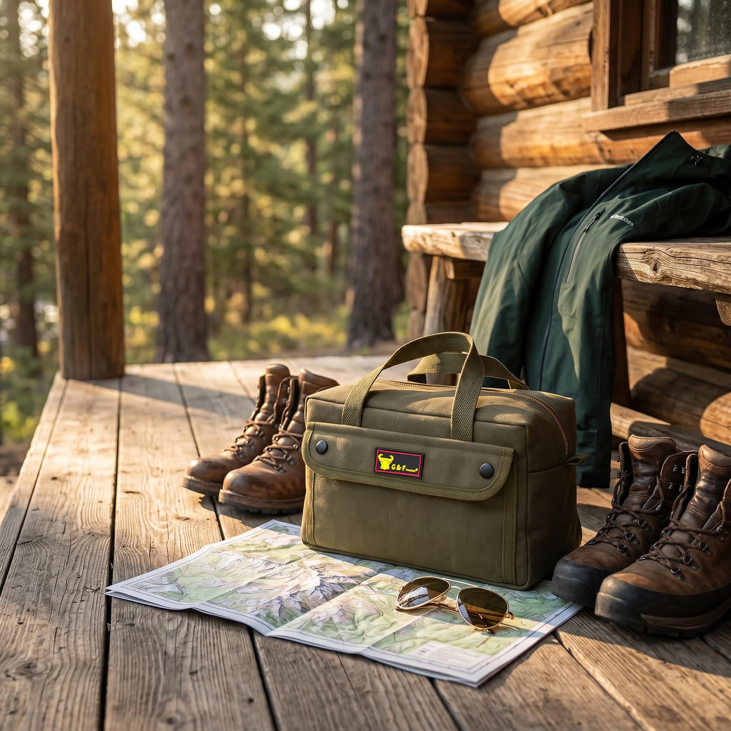 Waxed Canvas Duffle Bag, 11" Small Compact Travel & Tool Bag, Military Style Water-Resistant Canvas with Adjustable Shoulder Strap & Double Zipper, Gym/Overnight Carry Organizer, Olive Green
