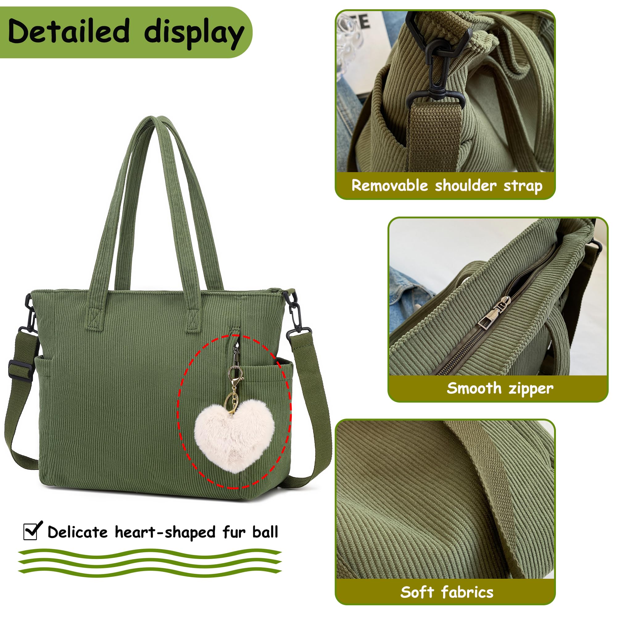 Makukke Corduroy Totes Bag Women - Shoulder Hobo Bag Handbags Crossbody Bag Shopping Purses (Ribbon)
