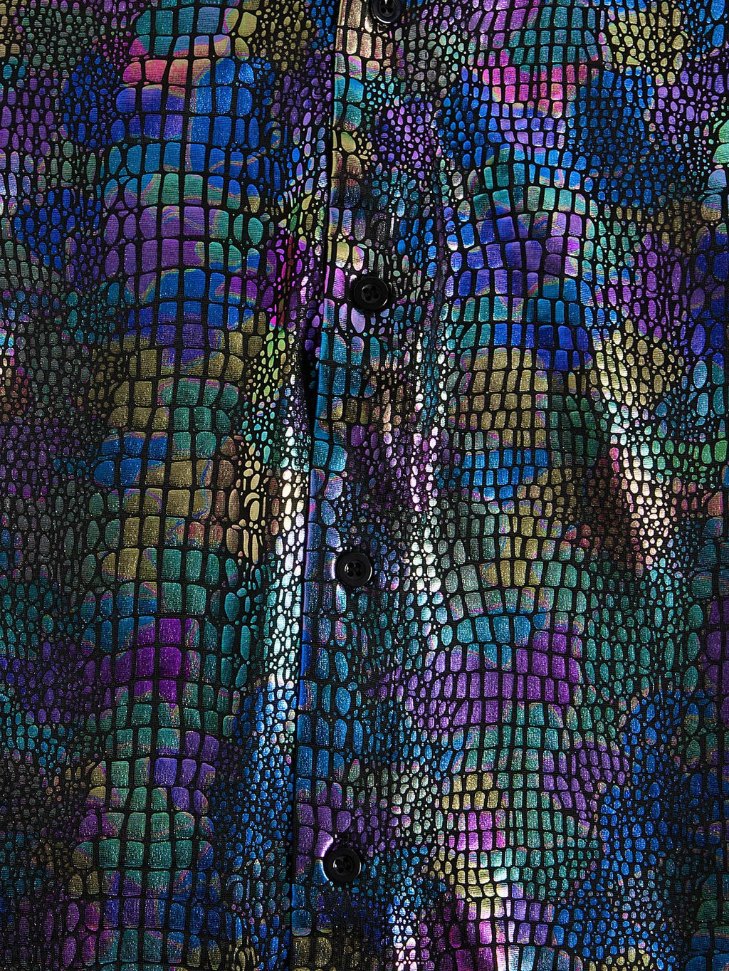 WDIRARA Men's 70s Sparkly Disco Top Crocodile Pattern Metallic Rave Button Down Shirt Short Sleeve Party T Shirt Multicolor Medium