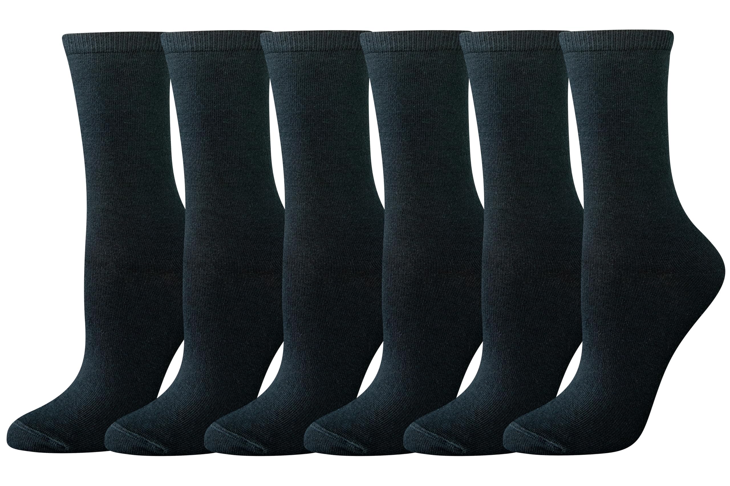 Amazon Essentials Women's Cotton Crew Socks, 6 Pairs, Black, 6-9