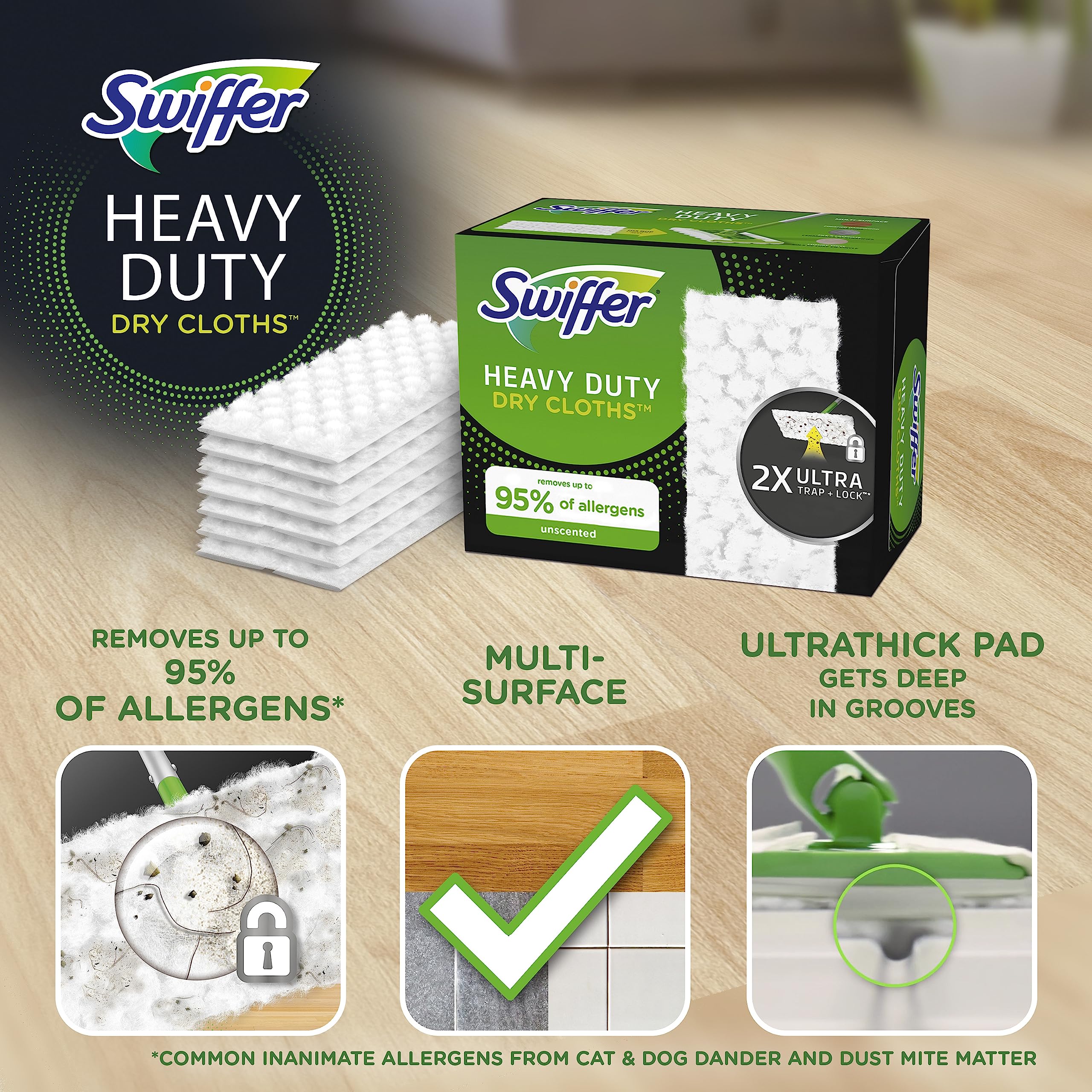 Swiffer Sweeper Heavy Duty Dry Multi-Surface Cloth Refills for Floor Sweeping and Cleaning, Unscented, 32 Count