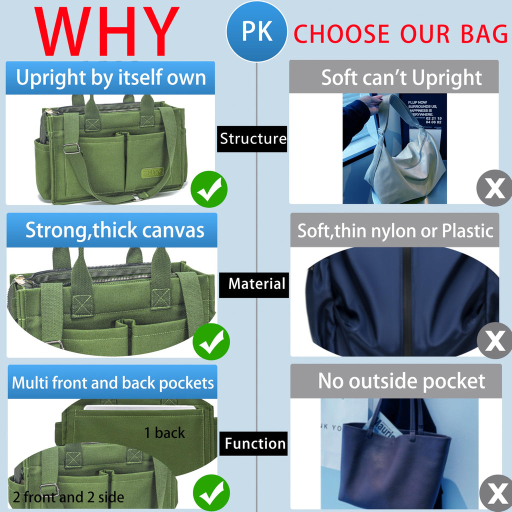 ZHMO Canvas Tote Bag for Women With Compartments and Zipper,Women's Bags Crossbody Bags Work Laptop Tote Bag Large Satchels Handbag Tote Purse Everyday Shoulder Bag for Travel Nurse Teacher Church