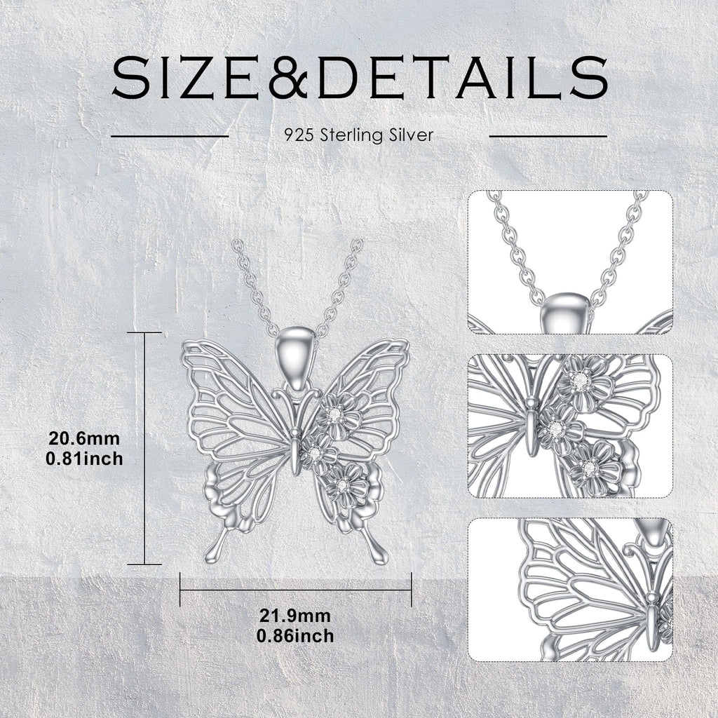 LWXIE Diamond Butterfly Necklace for Women Sterling Silver Butterfly Pendant Necklace Butterfly Jewelry Gift for Women Wife Friend