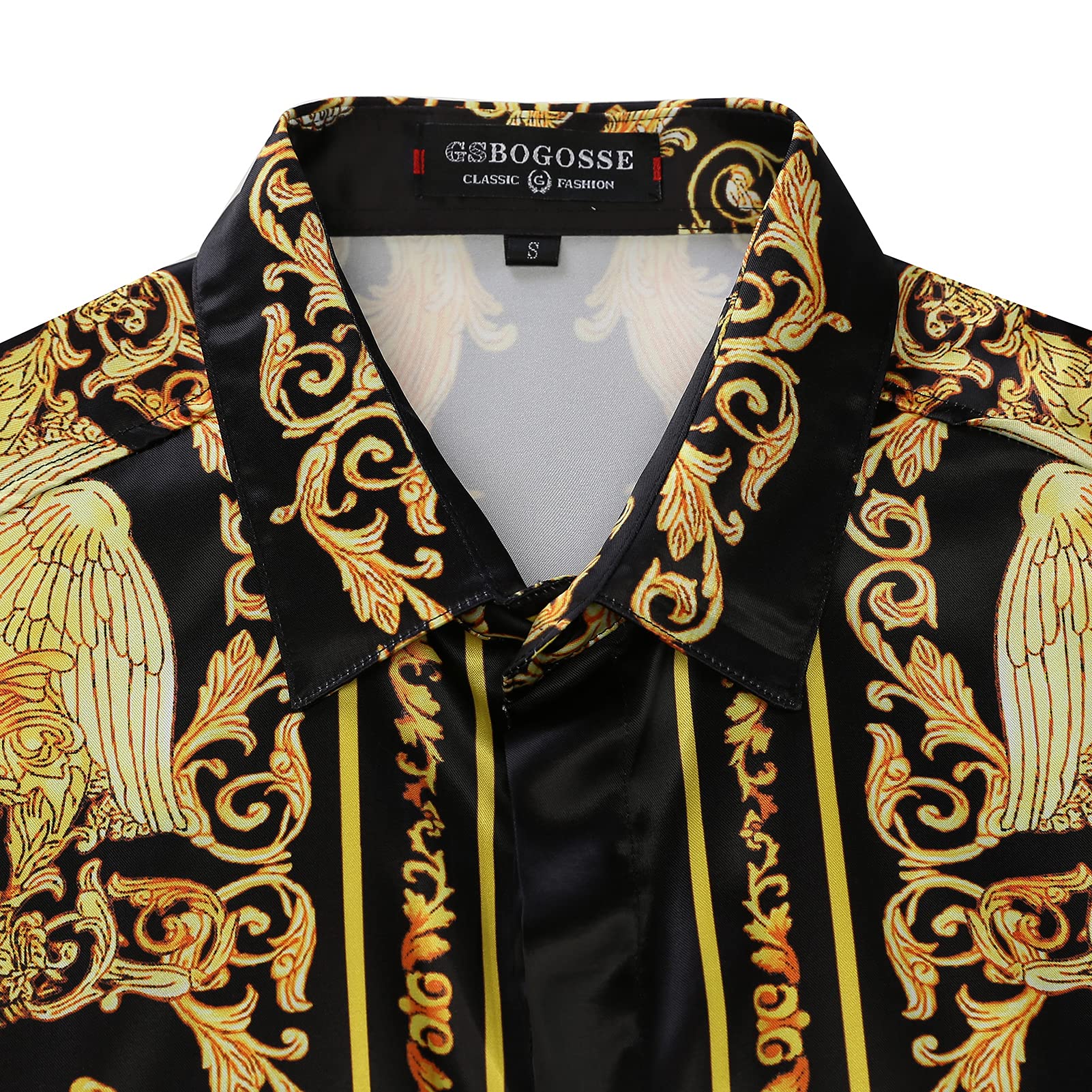 Mens Luxury Brand Printed Silk Like Satin Button Down Dress Shirt for Party Prom Long Sleeve Slim Fit Floral Nightclub Shirt Multicolored16