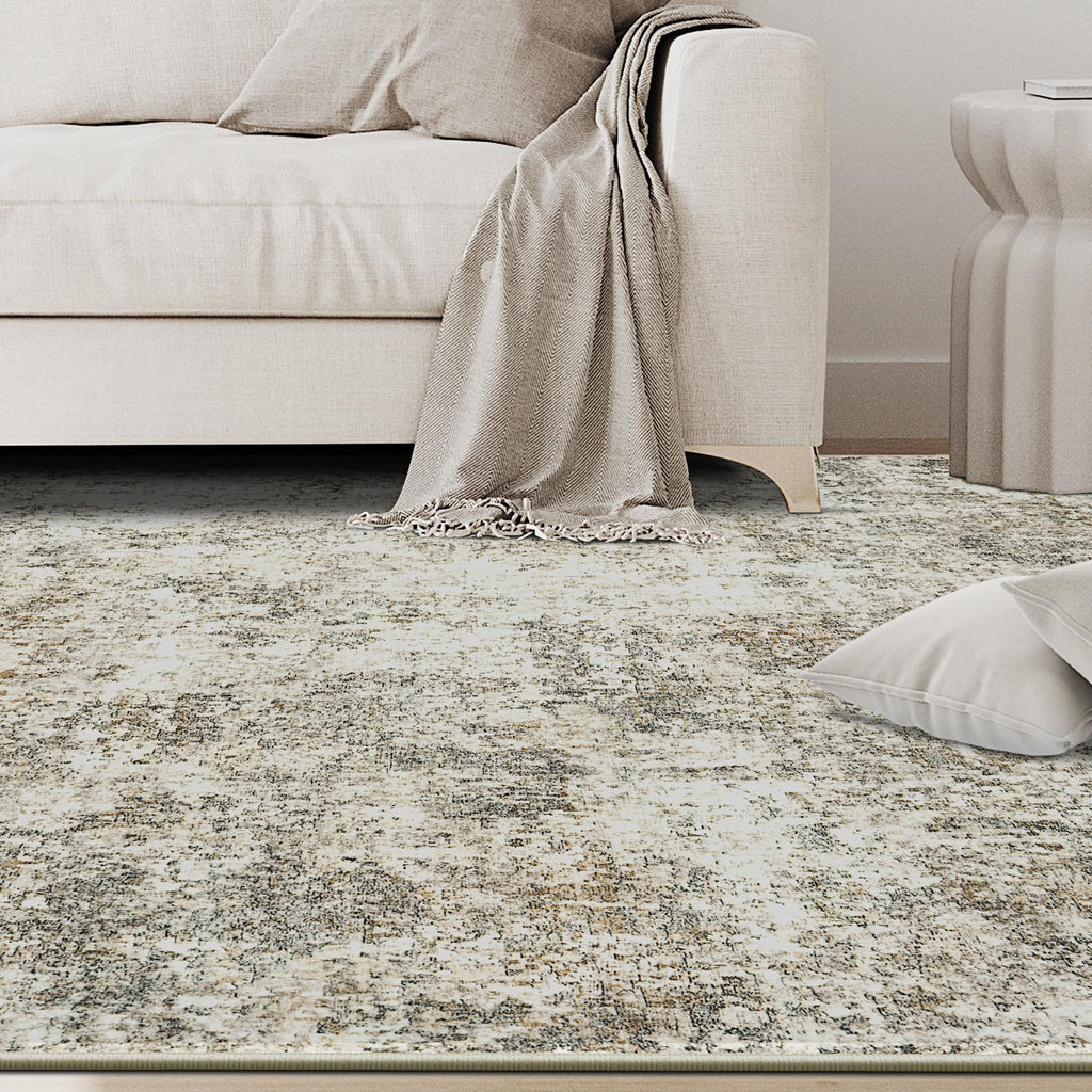 8x10 Area Rugs for Living Room Rug Washable: Abstract Large Rug for Dining Room Bedroom Carpet Non Slip 8 by 10 Indoor Modern Nursery Home Office Beige Brown