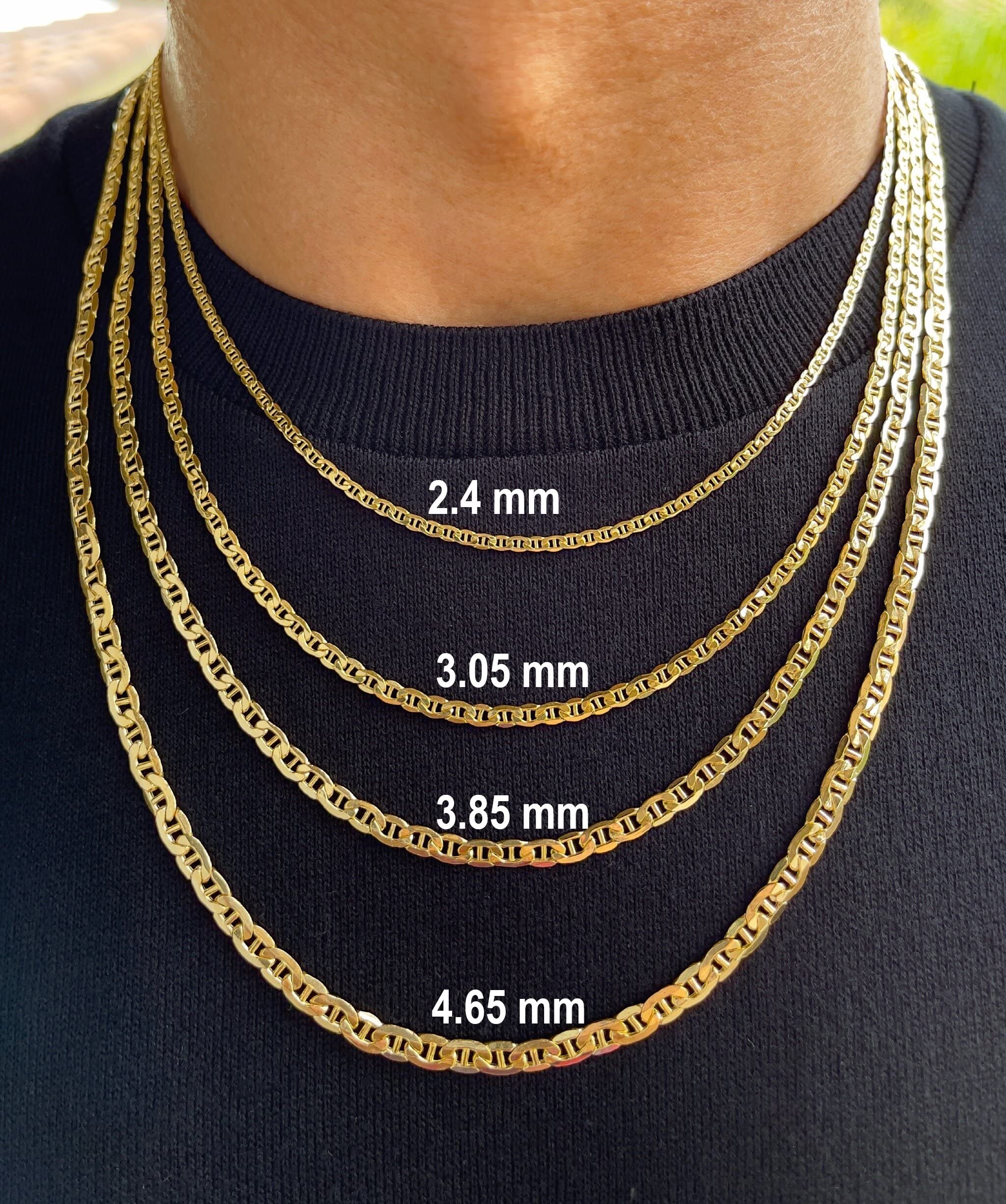JEWELHEART 14K Real Gold Flat Mariner Chain - 2.4mm Diamond Cut Anchor Link Chain Necklace For Men - Dainty Yellow Gold Pendant Necklace For Women with Lobster Clasp 18"