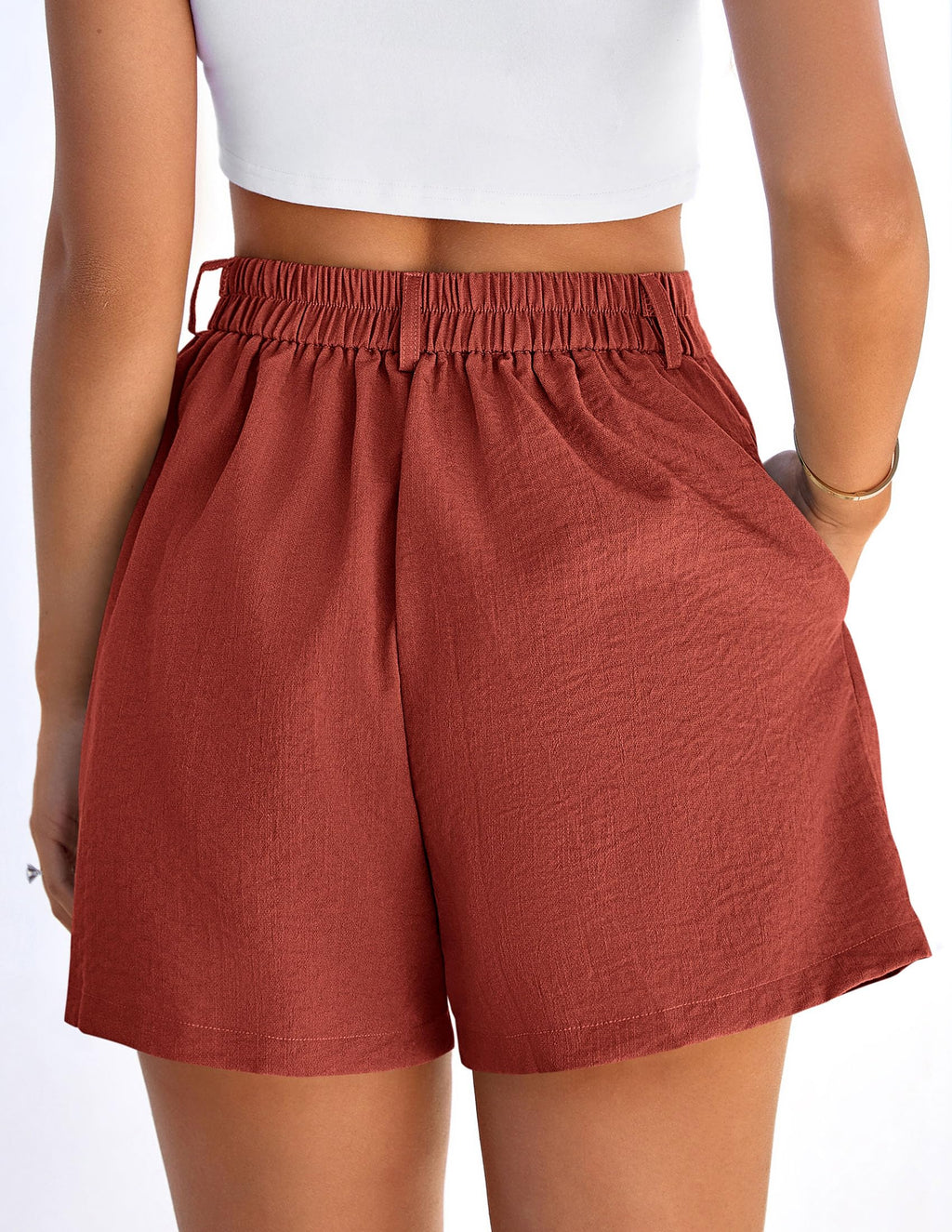 PRETTYGARDEN Womens Shorts Casual 2026 Summer Elastic High Waist Zipper Button Tailored Shorts Pleated Beach Vacation Clothes (Rust Red,Small)