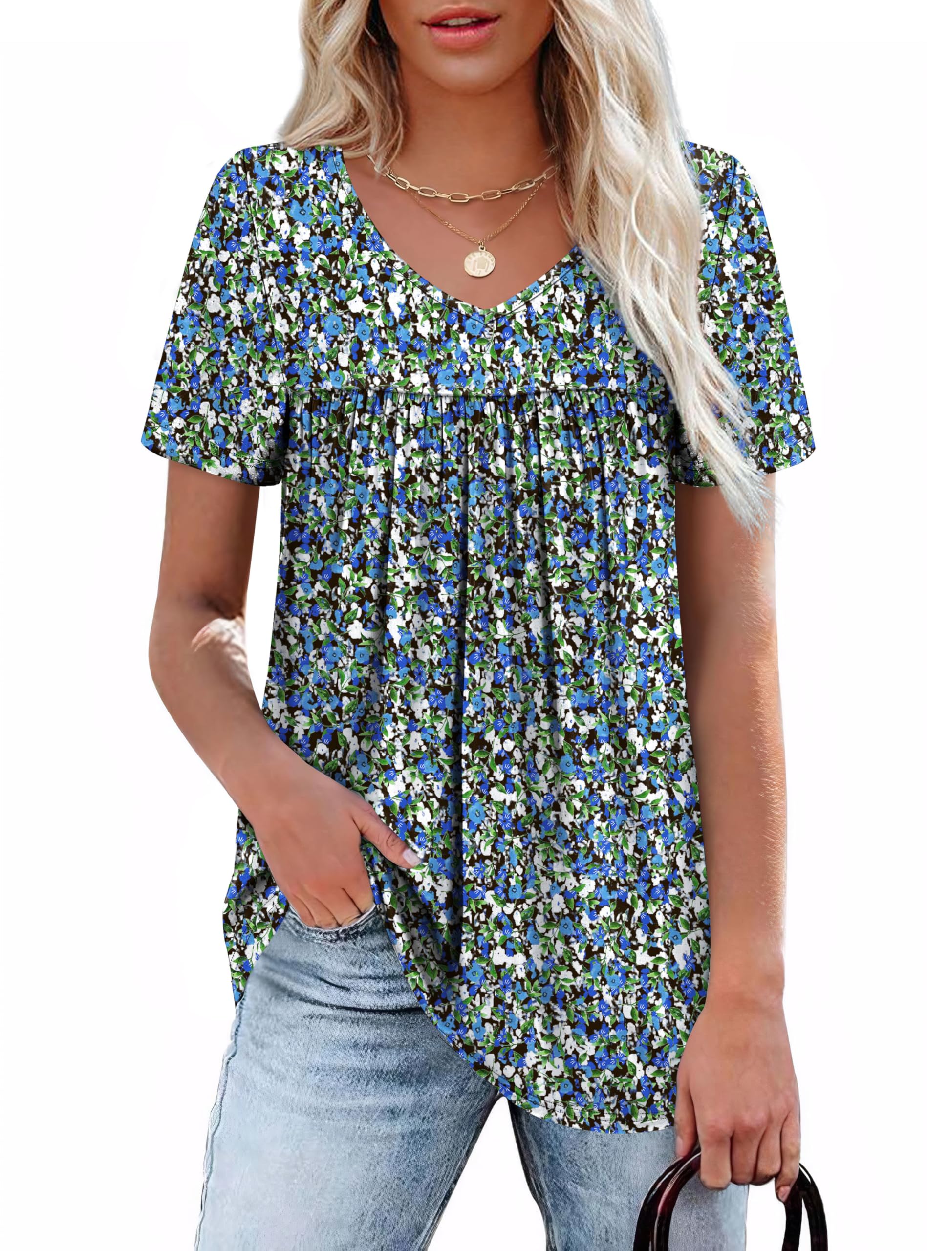 Womens Summer Tops Boho Trendy Short Sleeve Shirts for Women Casual Spring Outfits V Neck Blouses Beach Vacation Plus Size Clothes Resort Wear Cruise Essentials 2026 Oversized Hawaiian Maternity