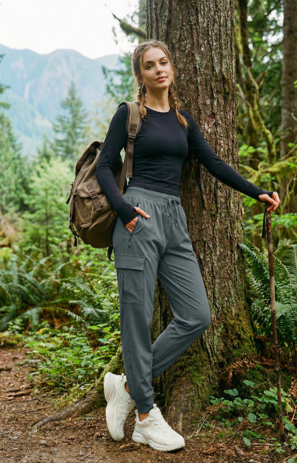 Libin Women's Hiking Cargo Pants Quick Dry Joggers Travel, Steel Gray L