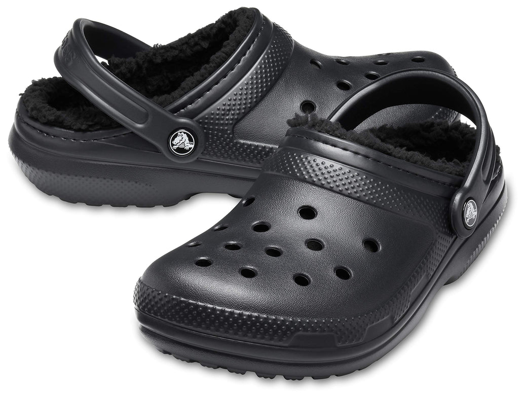 Crocs Unisex Adult Men's and Women's Classic Lined | Fuzzy Slippers Clog, Black/Black, 9 Women 7 Men US
