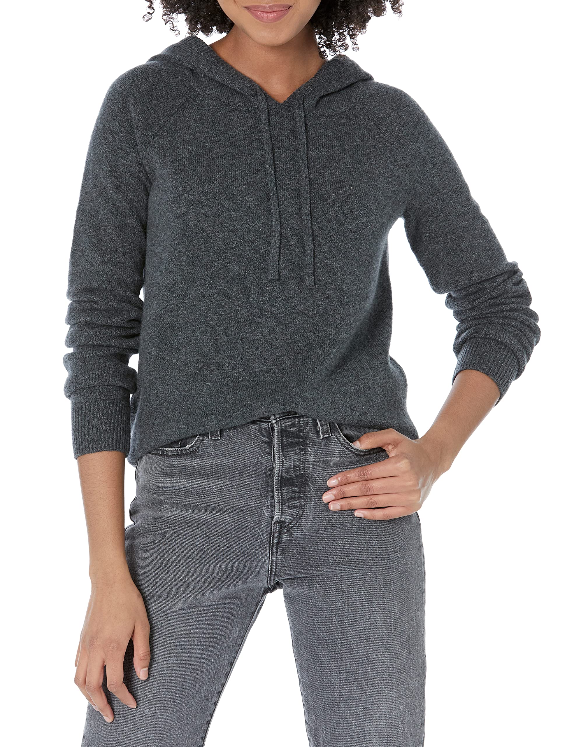Amazon Essentials Women's Long Sleeve Soft Touch Hooded Pullover Sweater, Charcoal Heather, Large