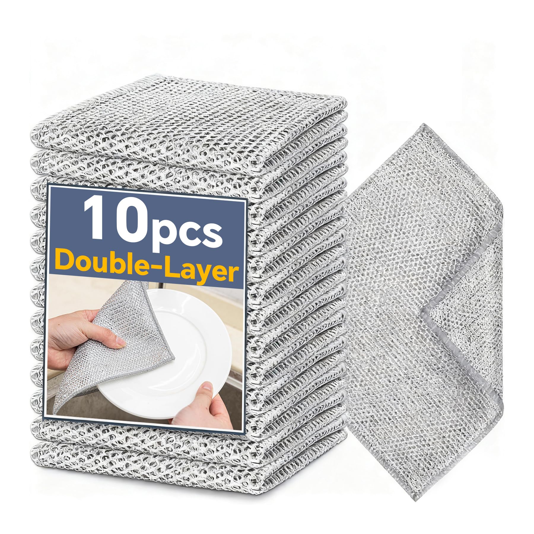 Hoowkawen Steel Wire Dishcloths,Double-Layer Non-Scratch Steel Wire Cleaning Cloth for Cookware,Sinks,Stove Tops, Dishes (10PCS)