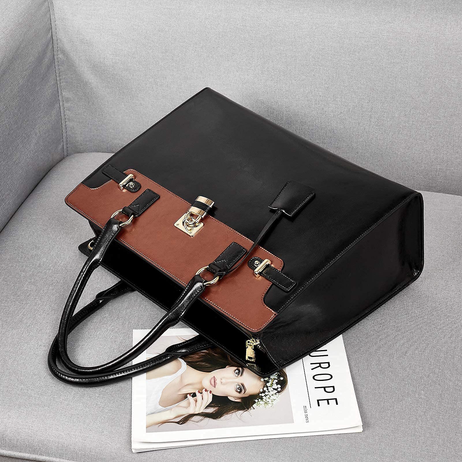 BOSTANTEN Briefcase for Women Laptop Bag for Women 15.6 Inch Computer Bag Leather Tote Designer Work Purse Stylish