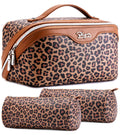 BOYATU Travel Makeup Bag Organizer: 3 Pcs Set Leopard Make up Bag for Women