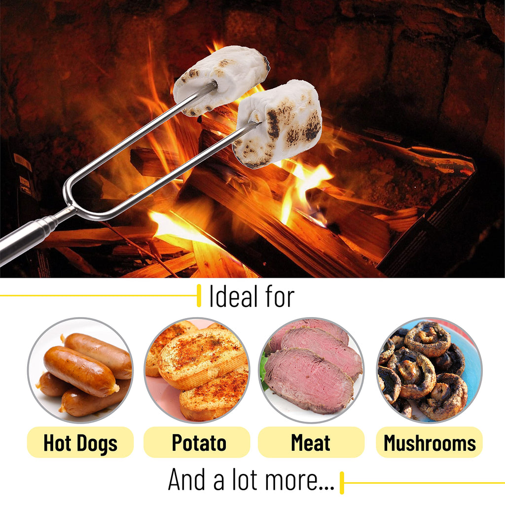 UNCO- Extendable Stainless Steel Roasting Sticks, 5 Pack, 32" - For S'mores, Hot Dogs, Campfires and Fire Pits
