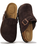 Project Cloud Genuine Leather Footbed Clogs for Women - Memory Foam Arch Support Slippers for Women - Trendy Slip-ons Women's Mules & Clogs Sandals (Benton, CHOCBRWNSUED, 6.5)